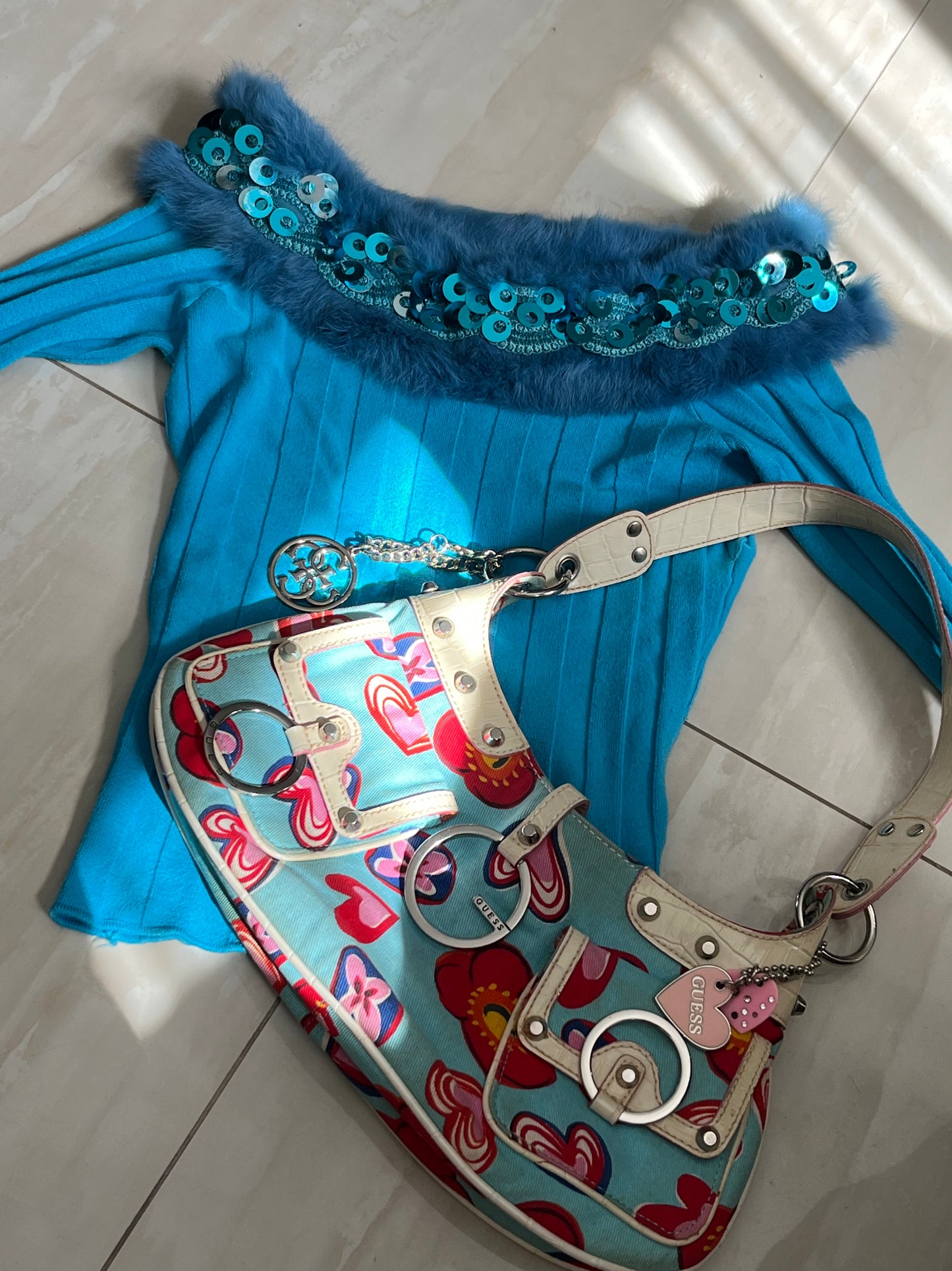 Blue Fur Embroidered Too