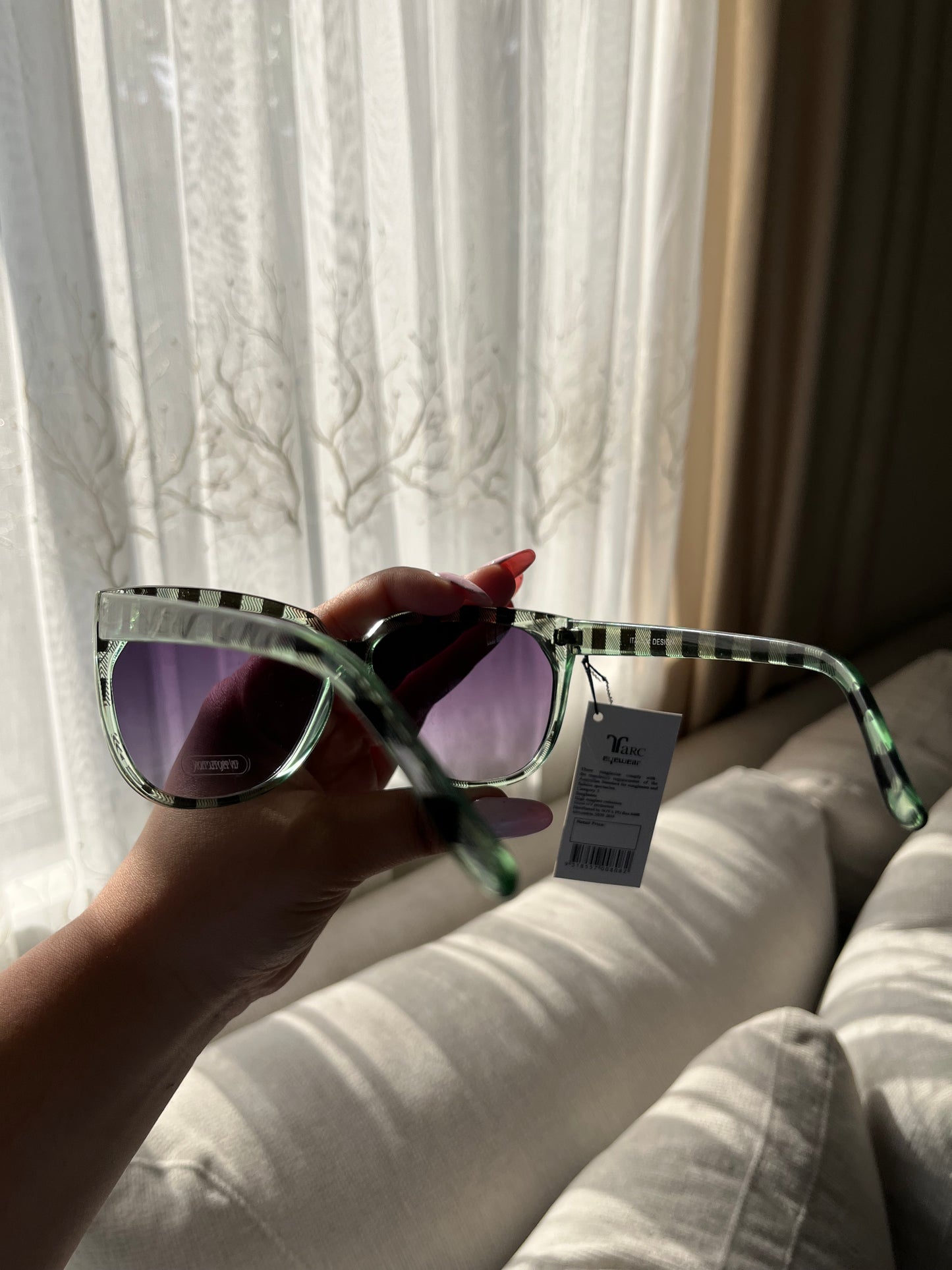 Green and Black Plaid Sunglasses