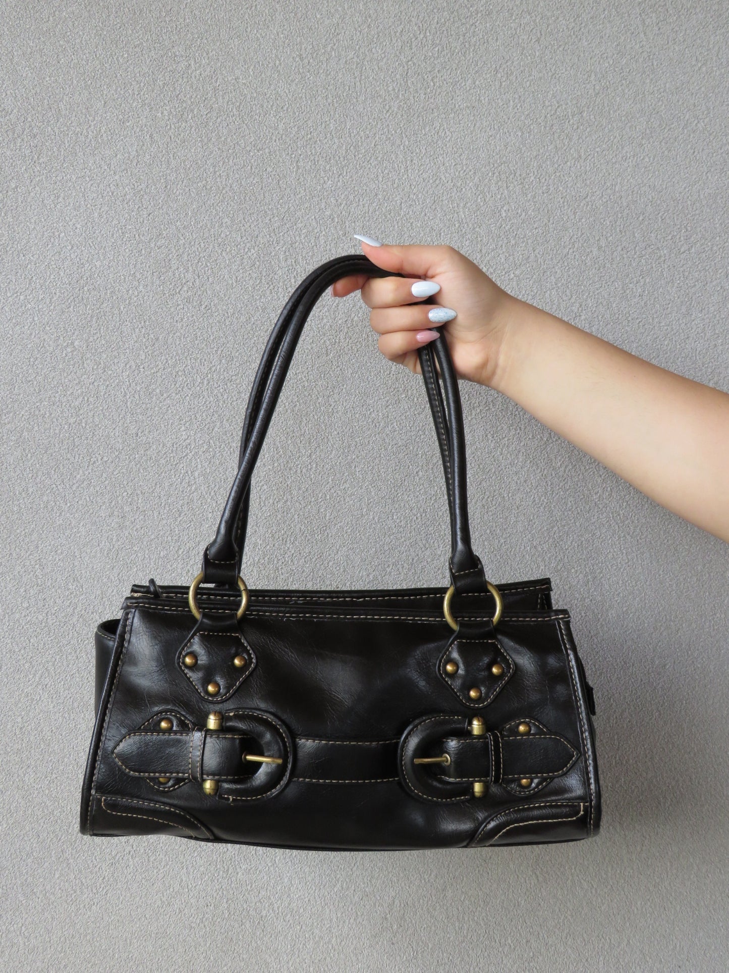 Black Leather Buckle Bag