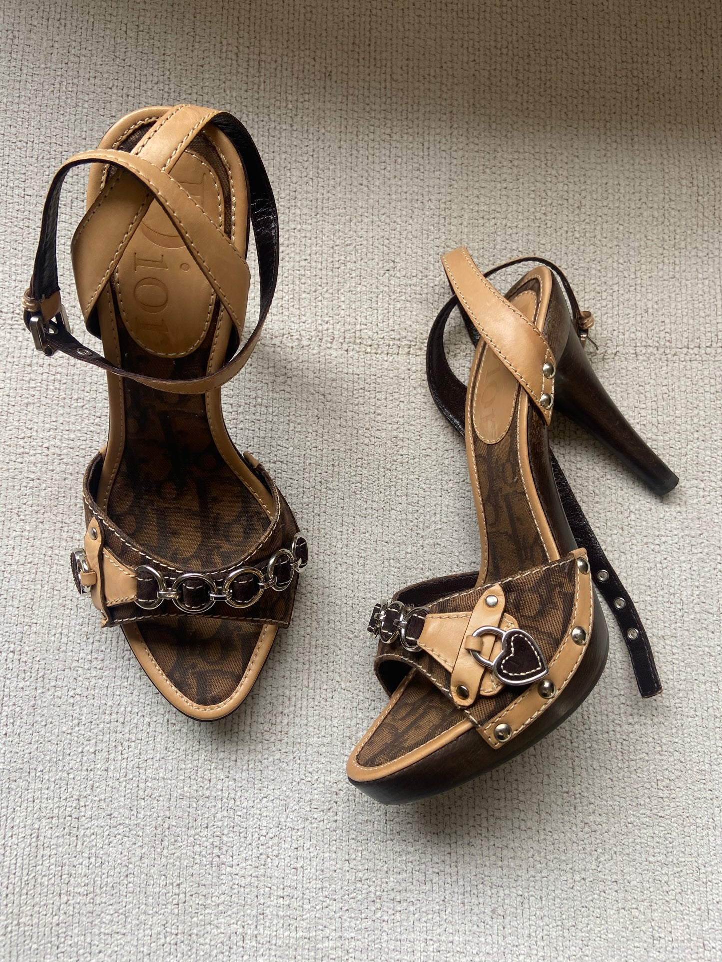 Christian Dior “Diorissimo” monogram heart lock canvas Clogs