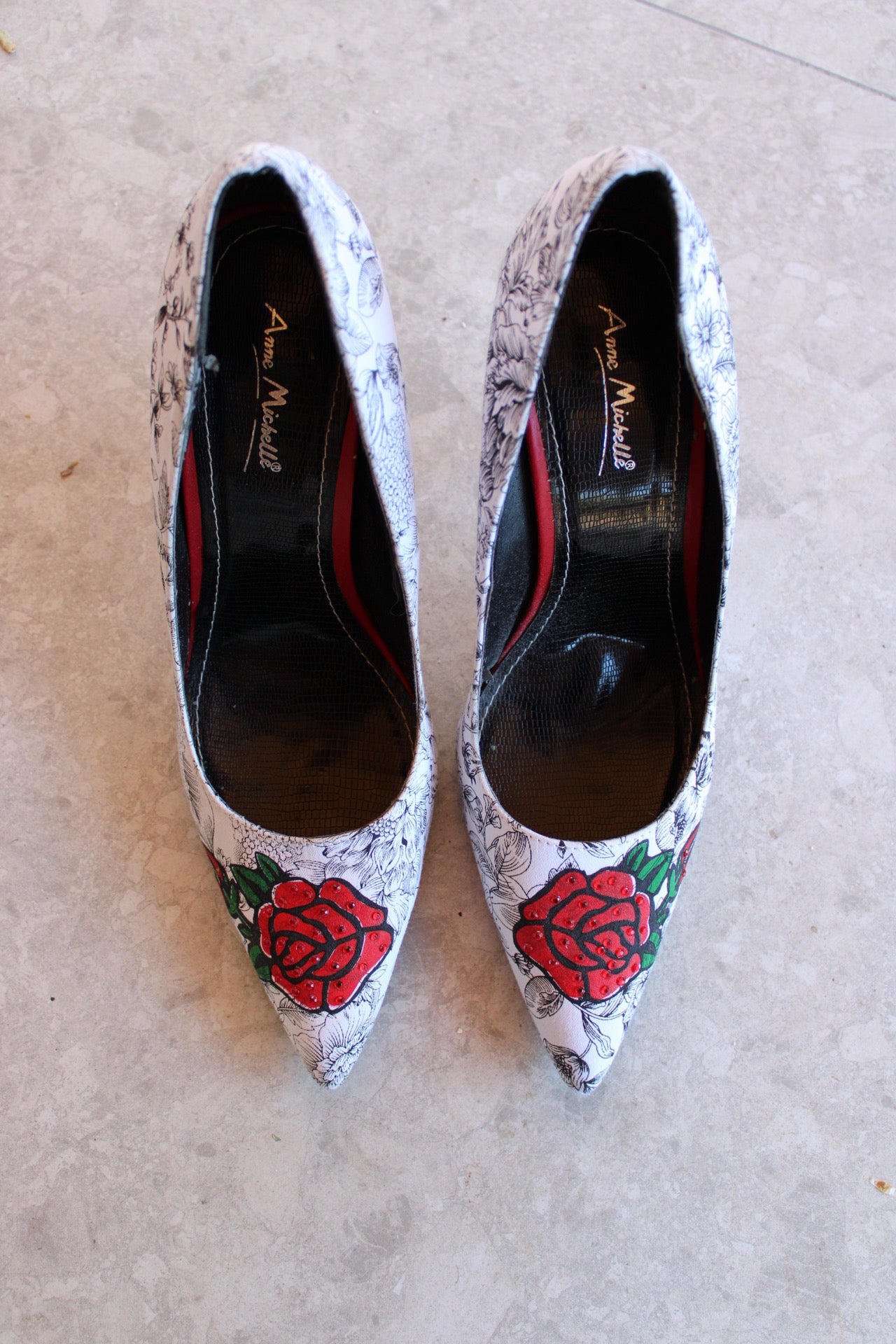 Printed Rose Rhinestone Heels