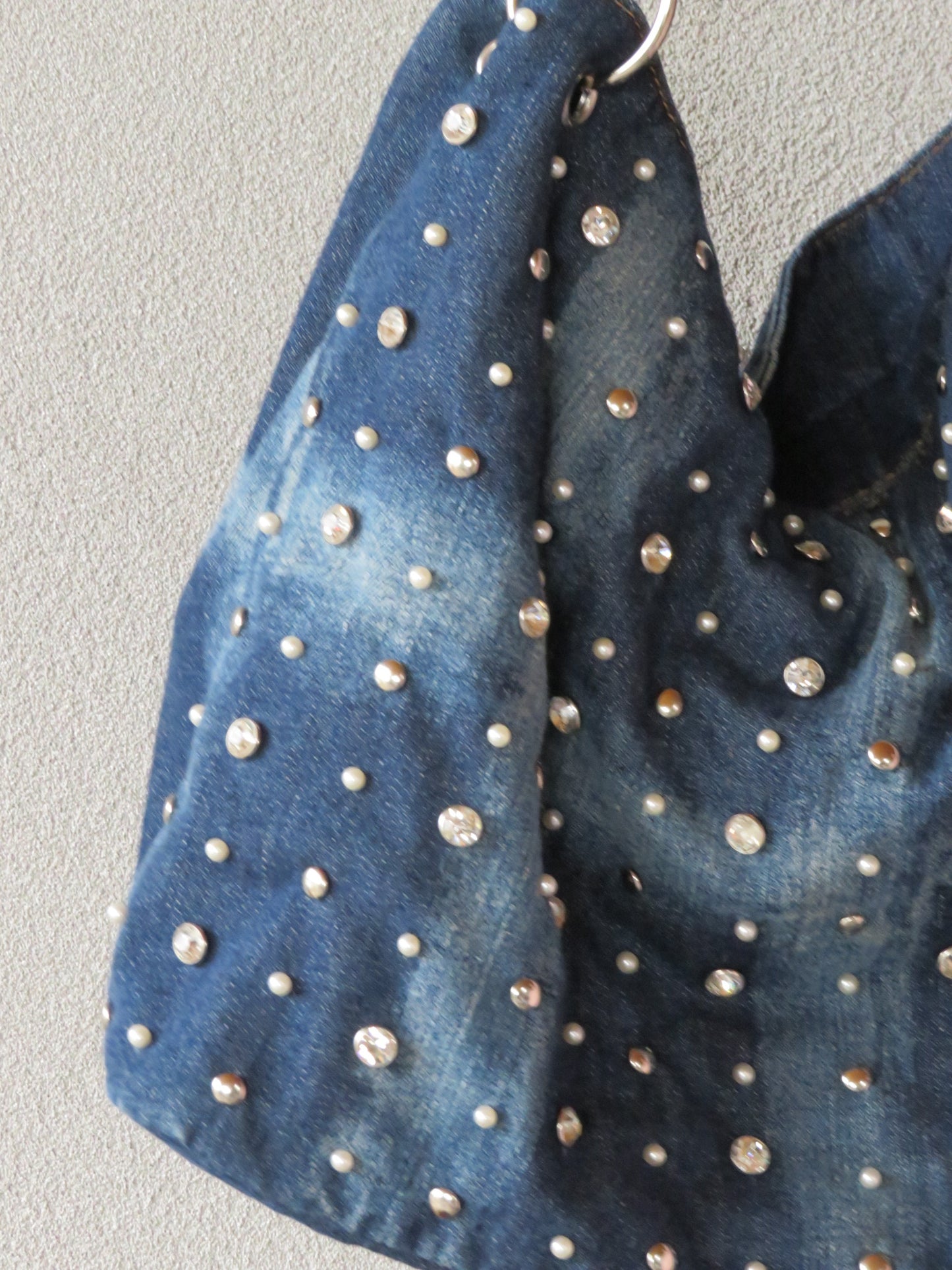 Rhinestoned Denim Slouched Bag