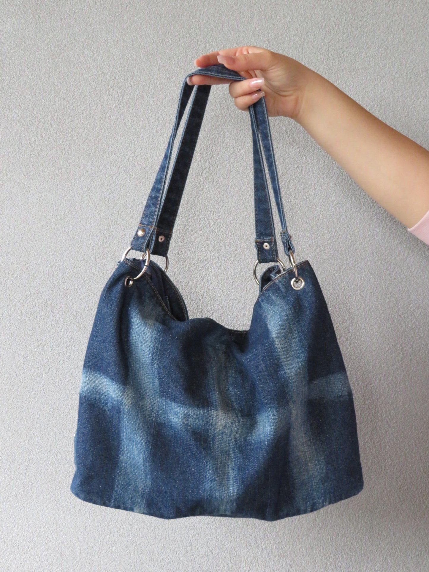 Rhinestoned Denim Slouched Bag