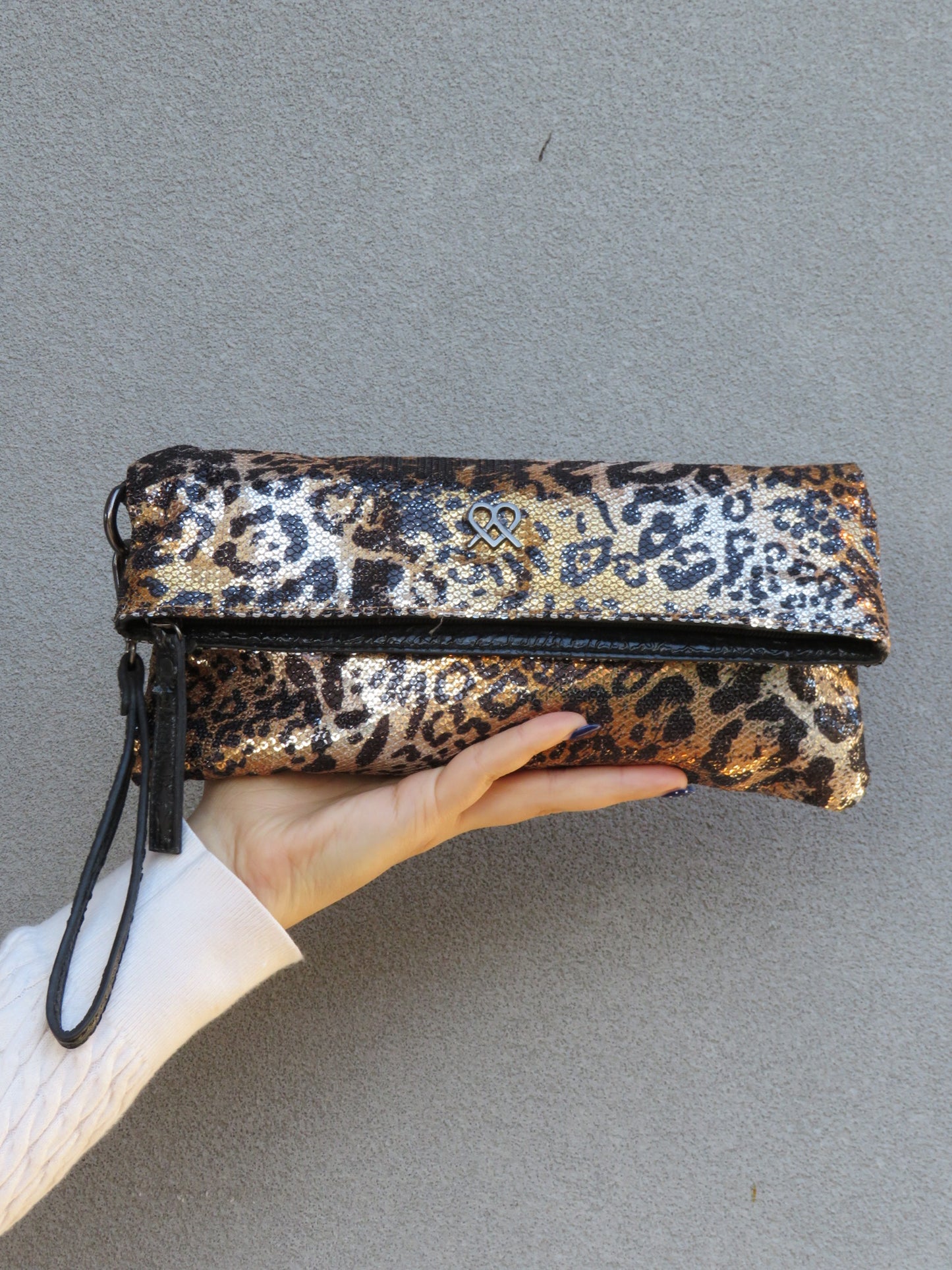 Sequin Leopard Clutch