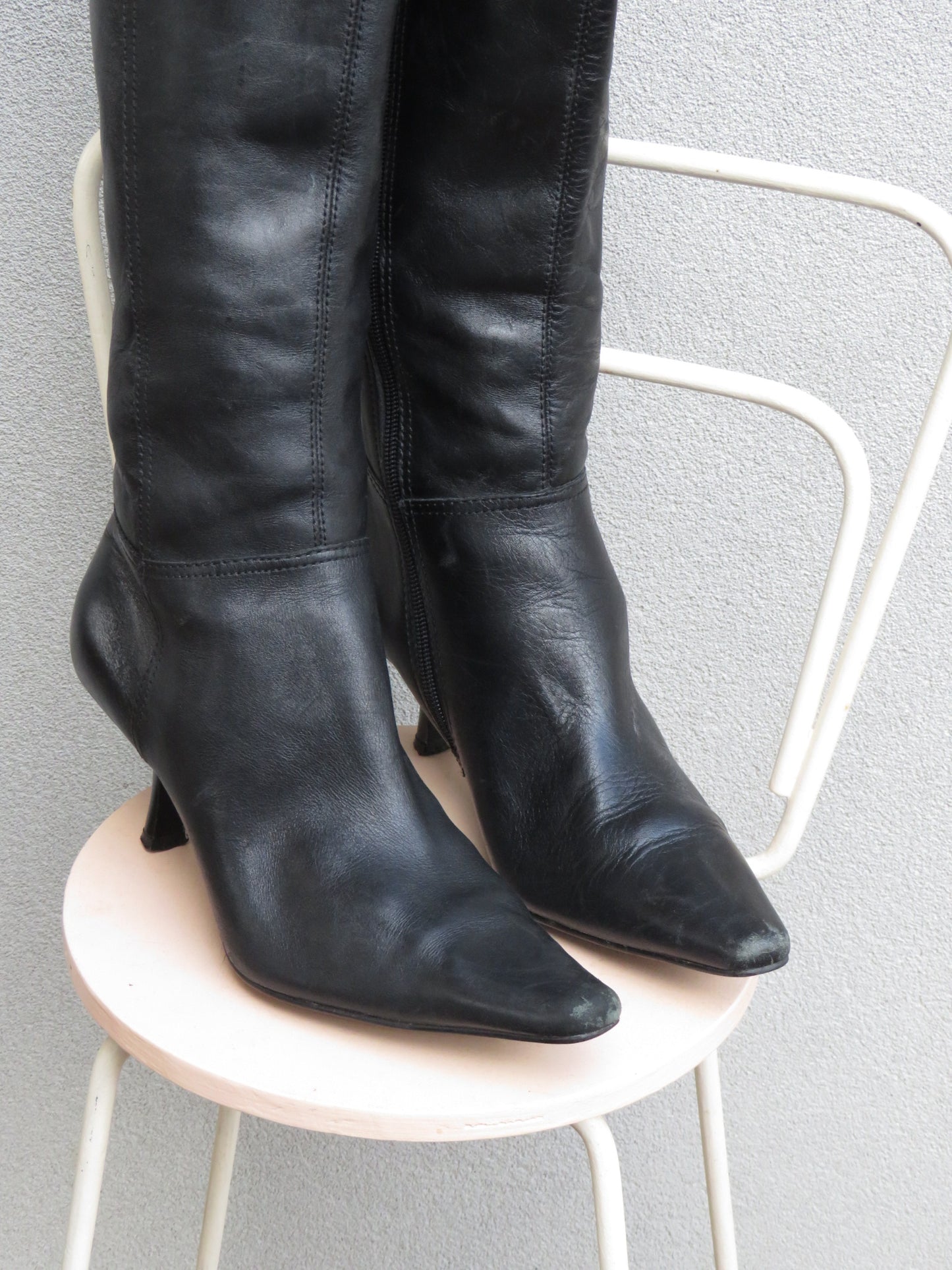 Leather Calf Kitten Heel Boots