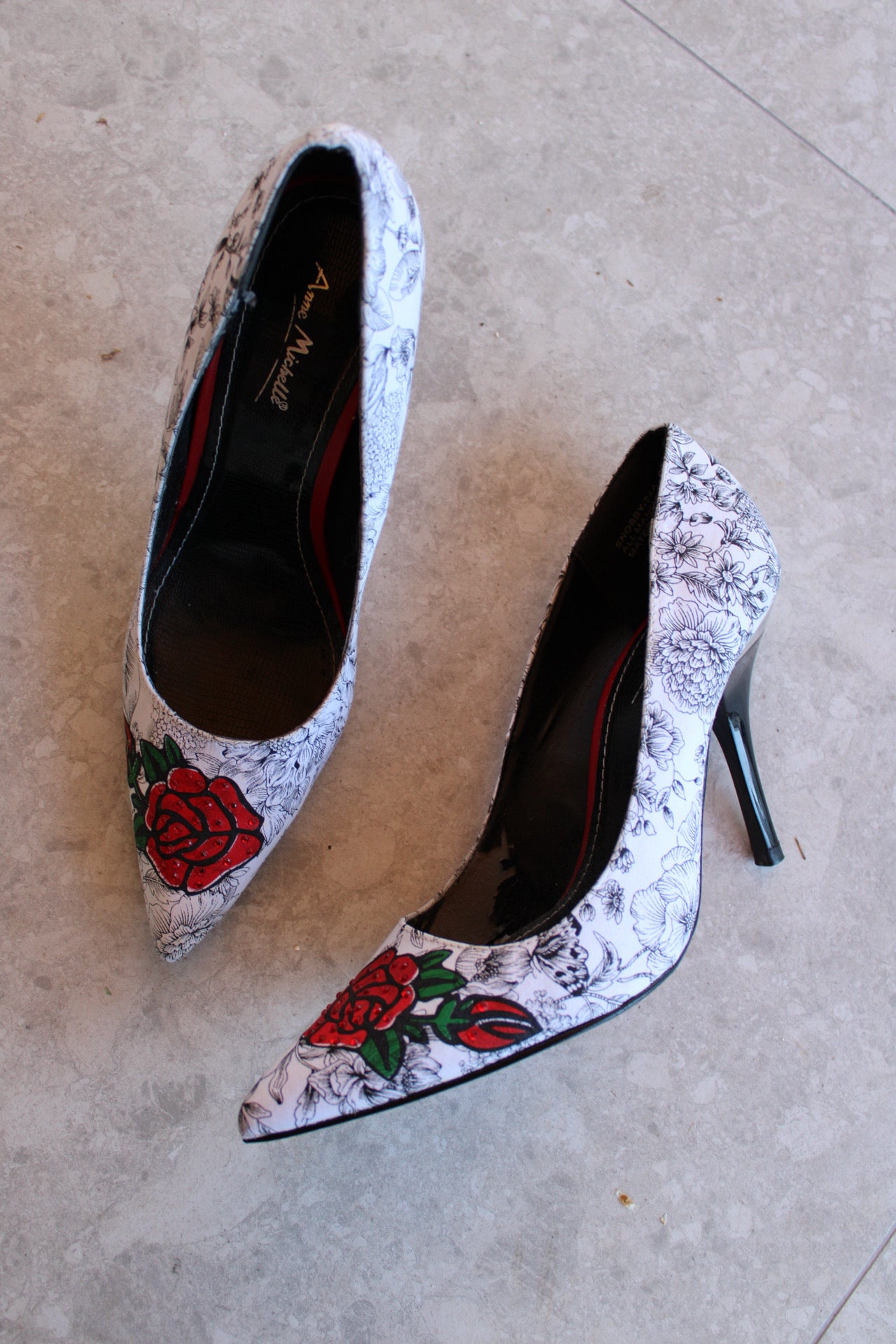 Printed Rose Rhinestone Heels