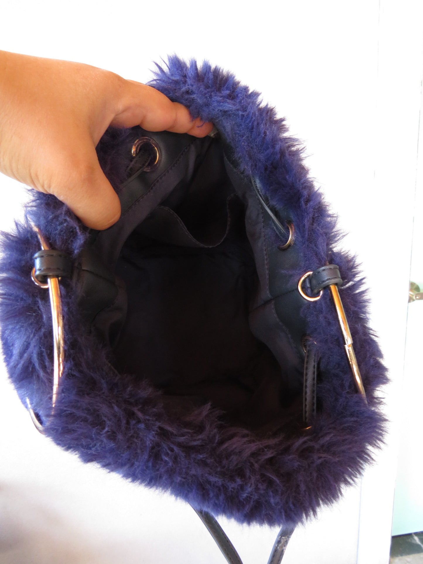 Royal blue fur handbag