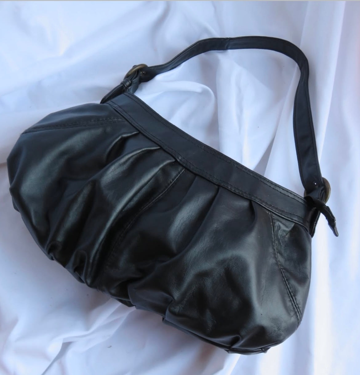 Pleated Black Buckle Bag