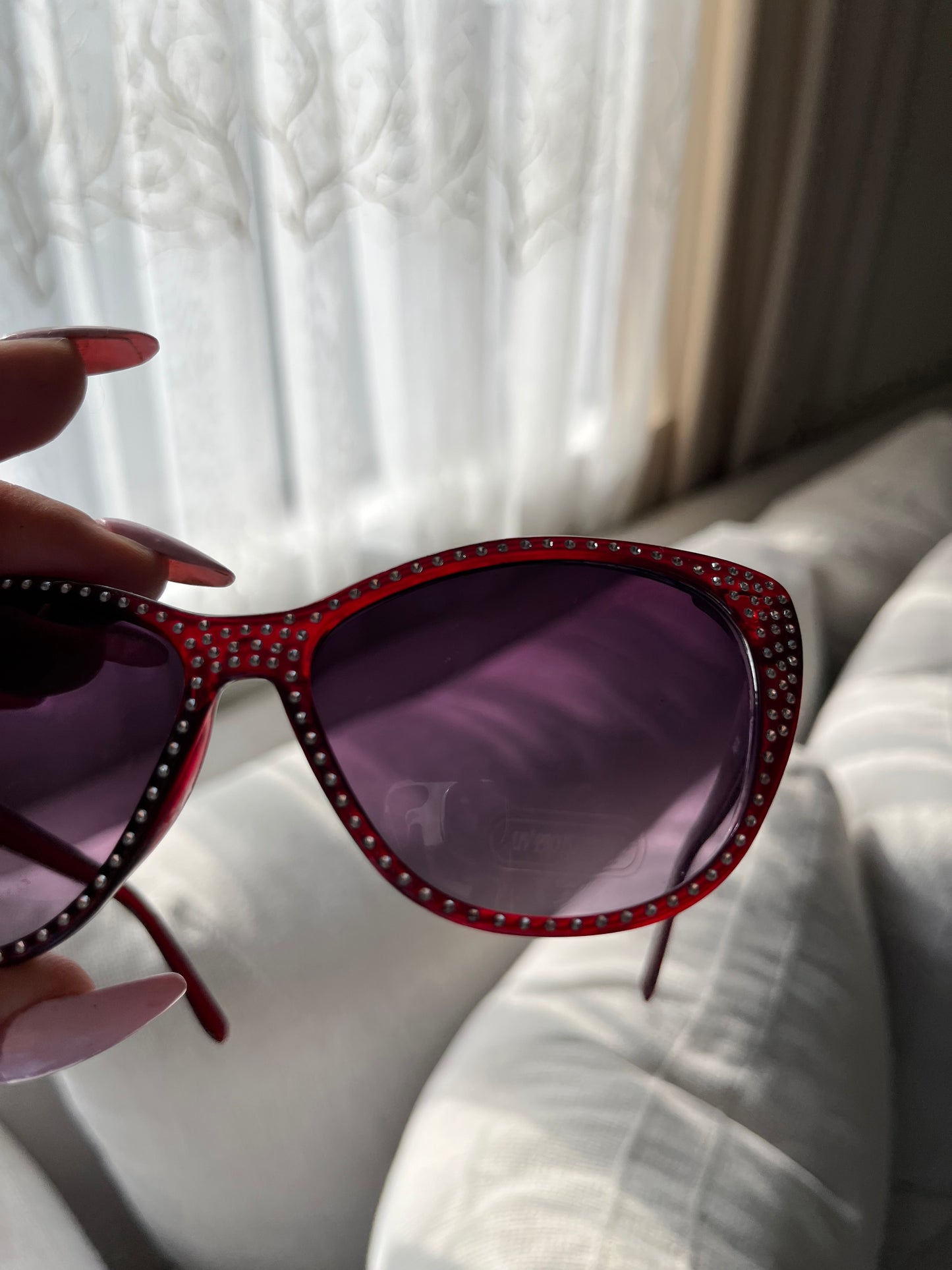 Burgundy Rhinestoned Sunglasses