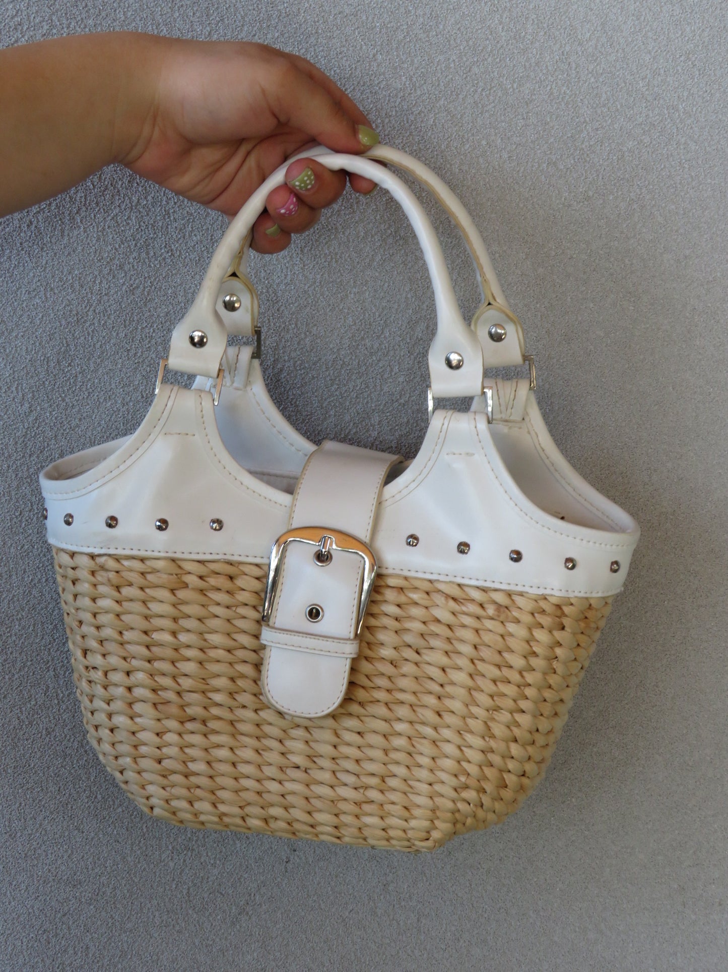 Straw Buckle White Bag