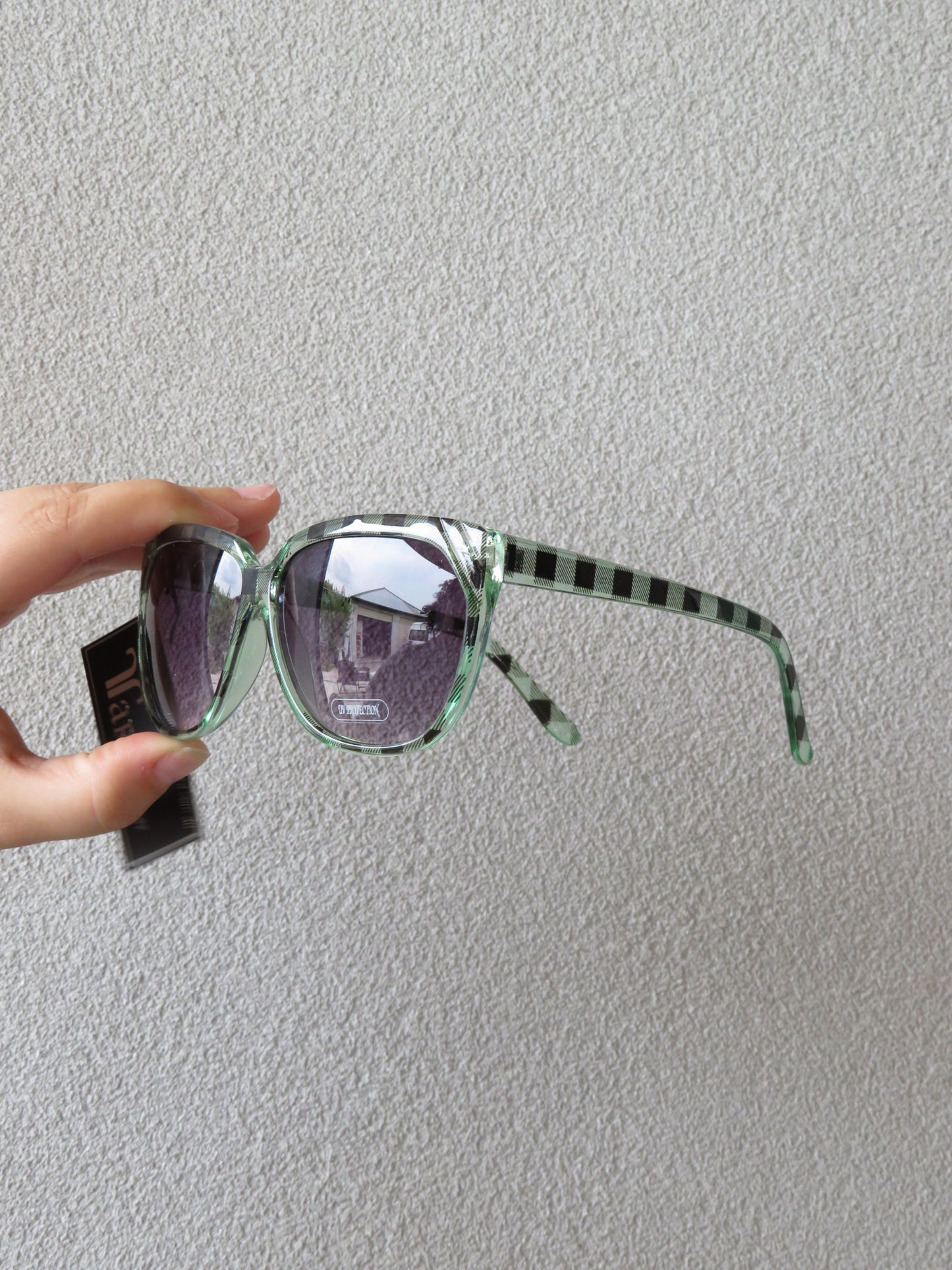 Green and Black Plaid Sunglasses