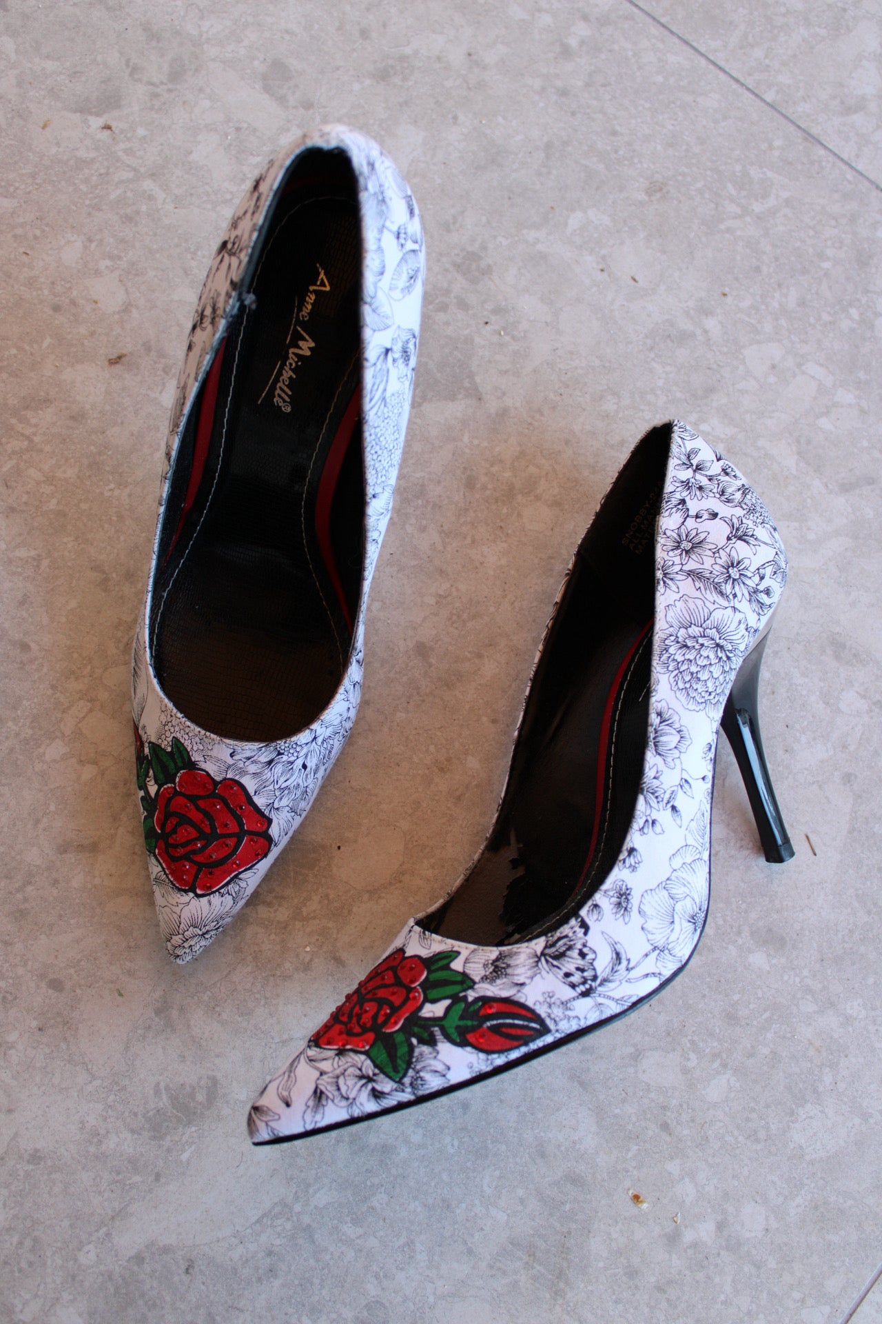 Printed Rose Rhinestone Heels