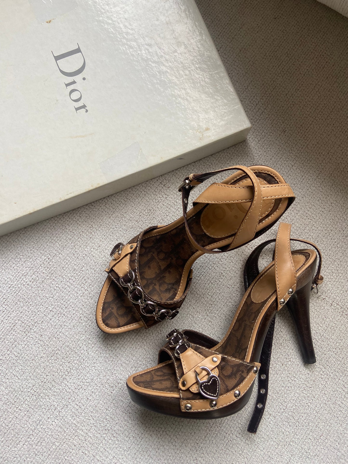 Christian Dior “Diorissimo” monogram heart lock canvas Clogs