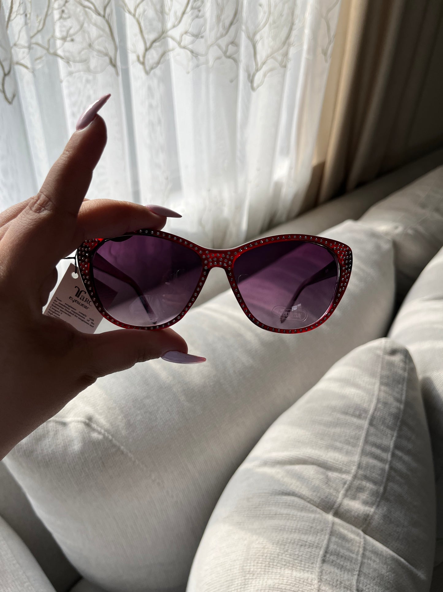 Burgundy Rhinestoned Sunglasses