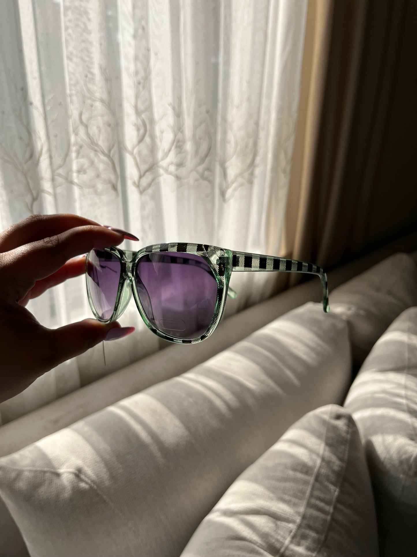 Green and Black Plaid Sunglasses