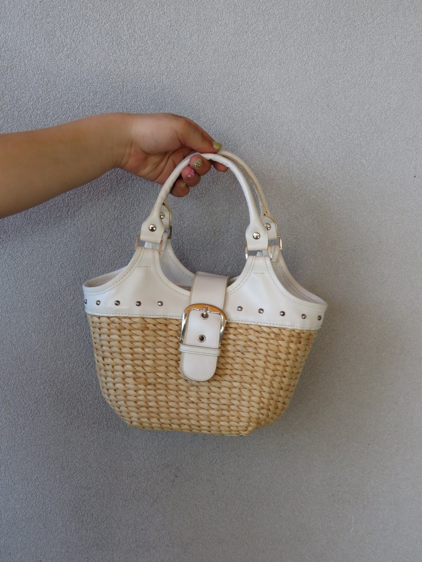 Straw Buckle White Bag