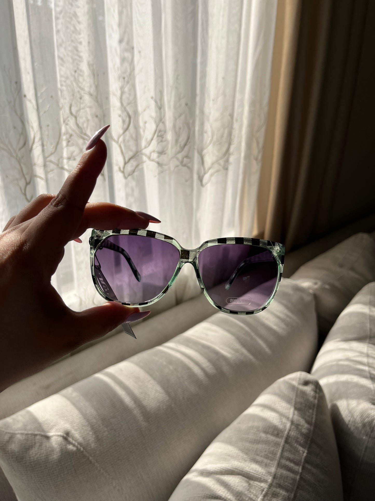 Green and Black Plaid Sunglasses