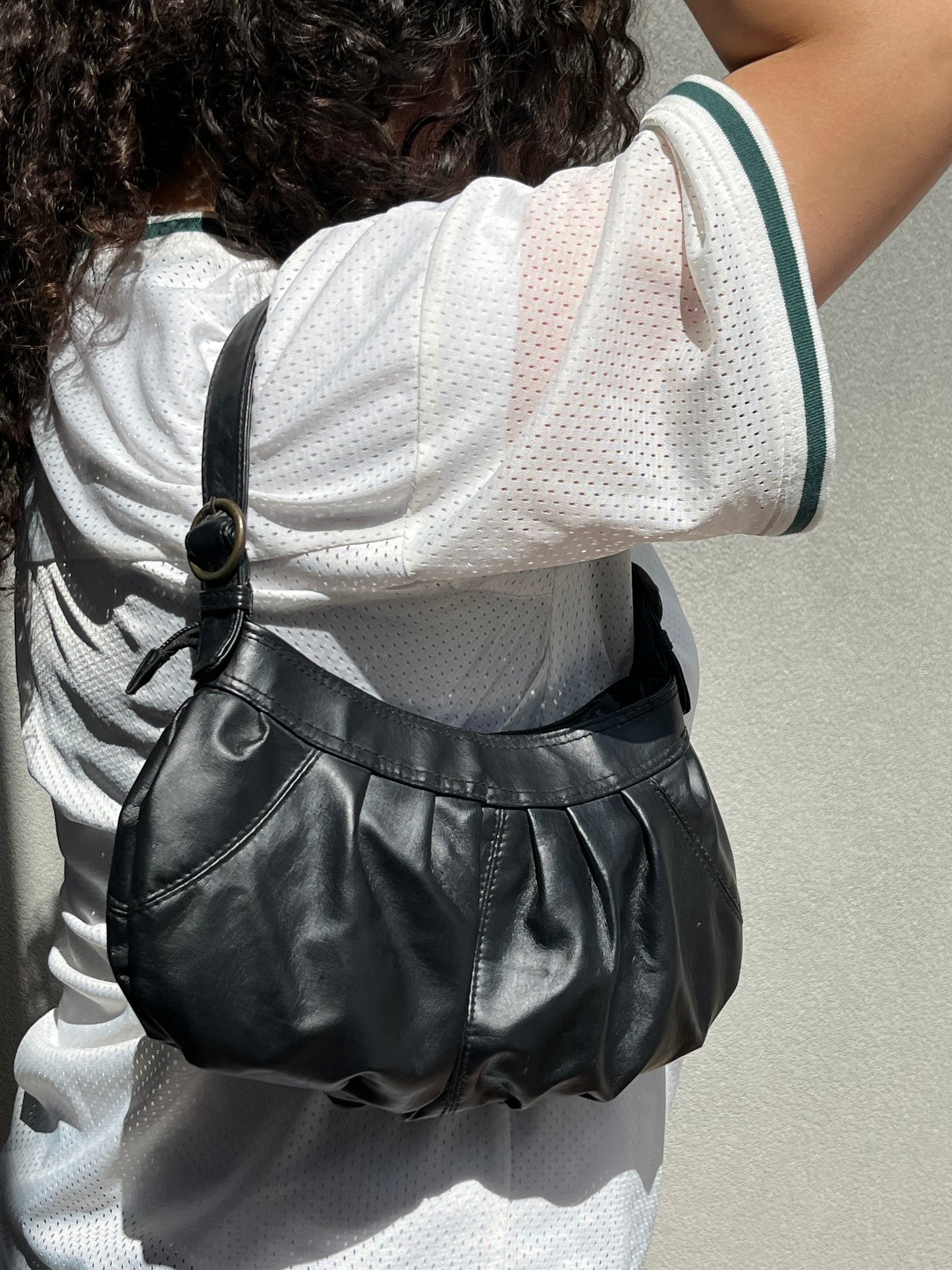 Pleated Black Buckle Bag