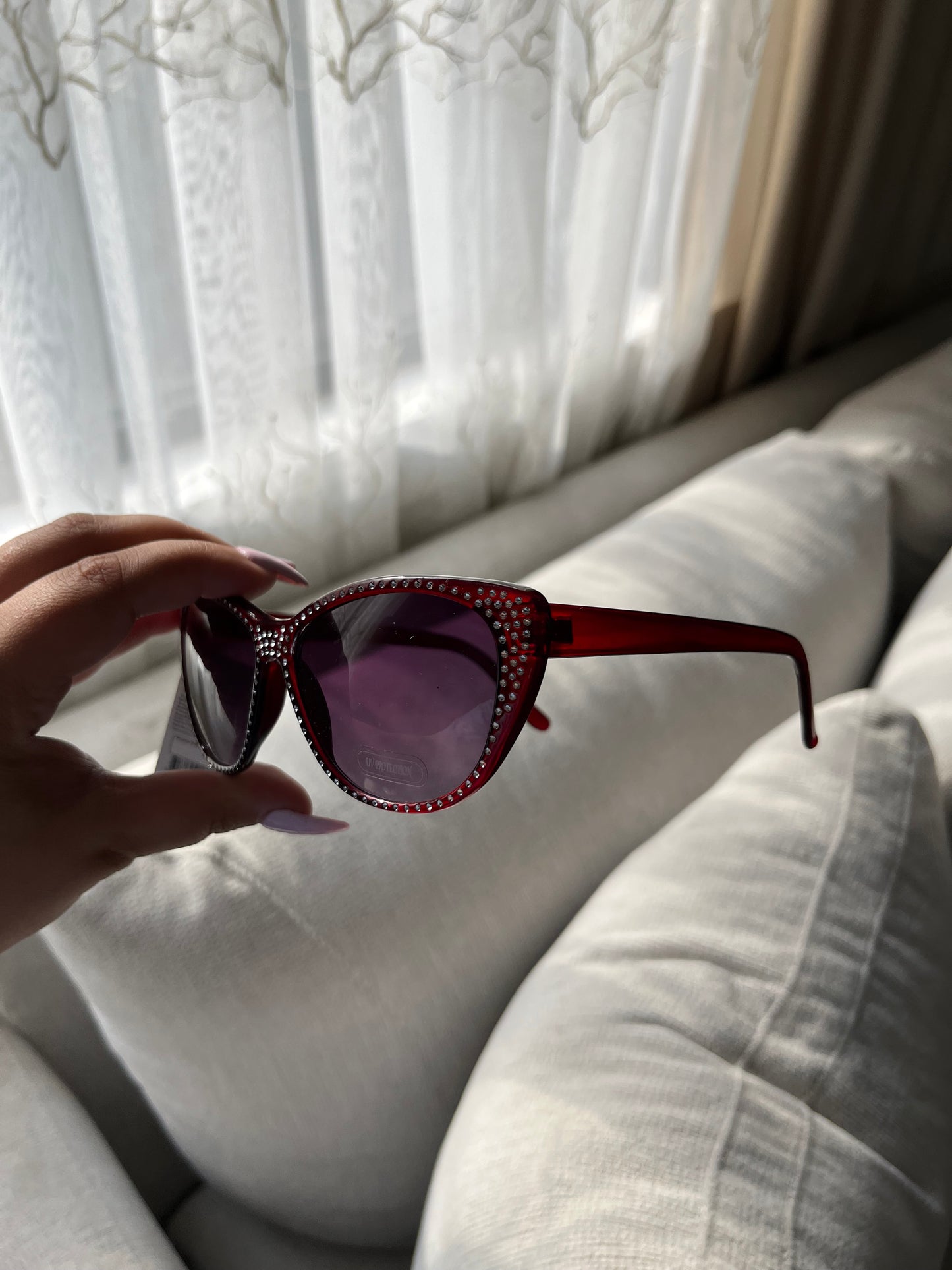 Burgundy Rhinestoned Sunglasses