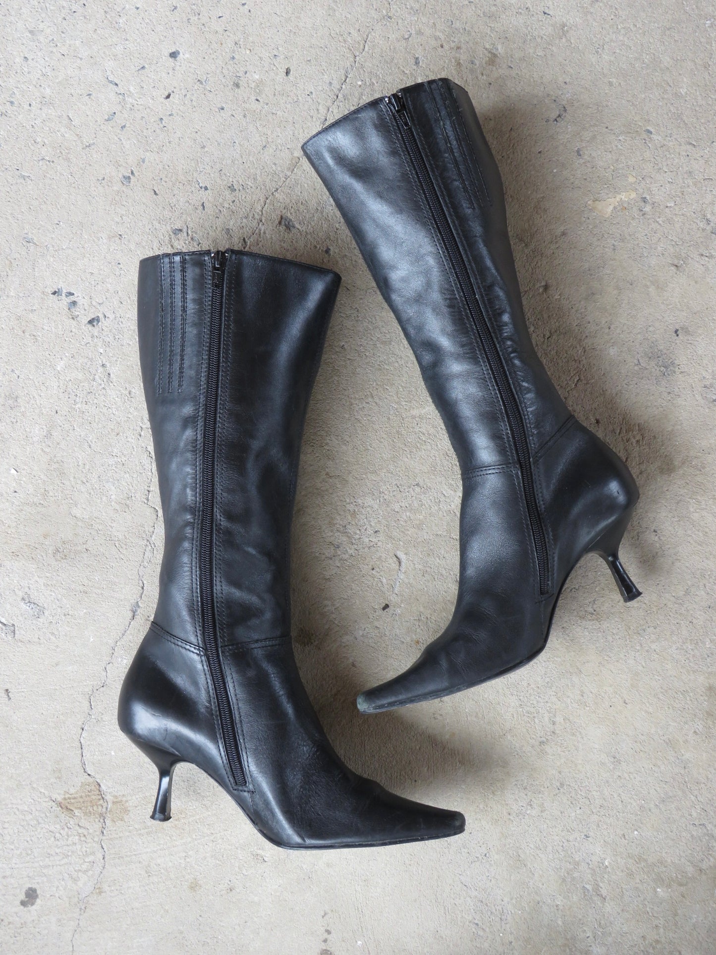 Leather Calf Kitten Heel Boots