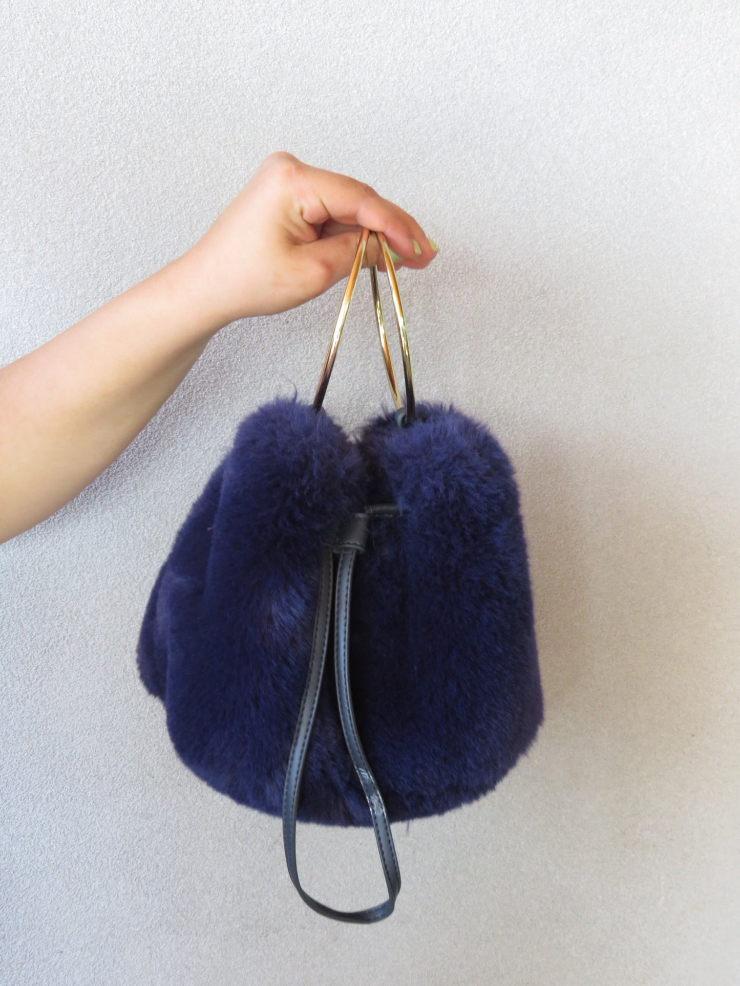 Royal blue fur handbag
