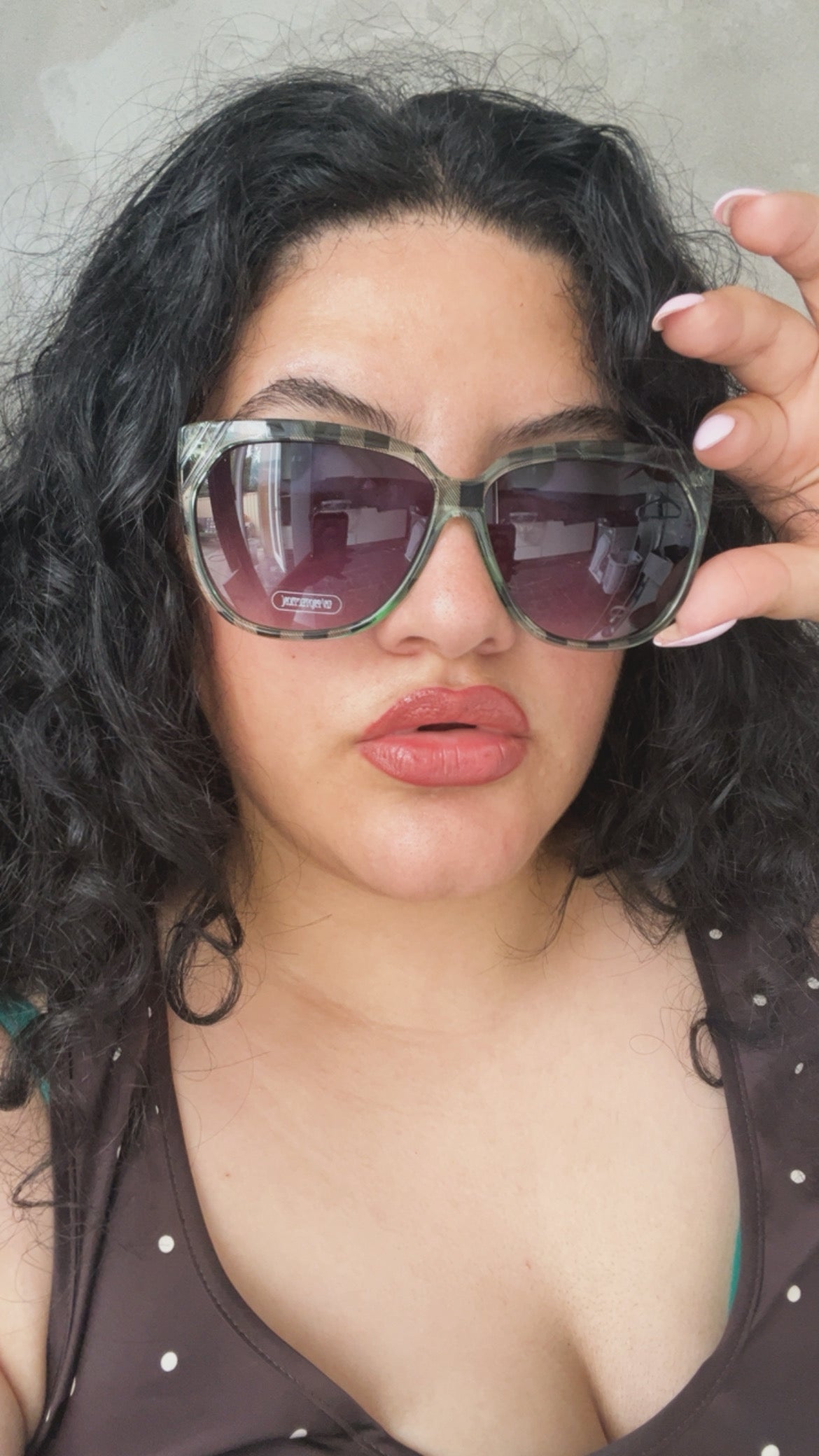 Green and Black Plaid Sunglasses