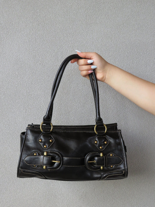 Black Leather Buckle Bag