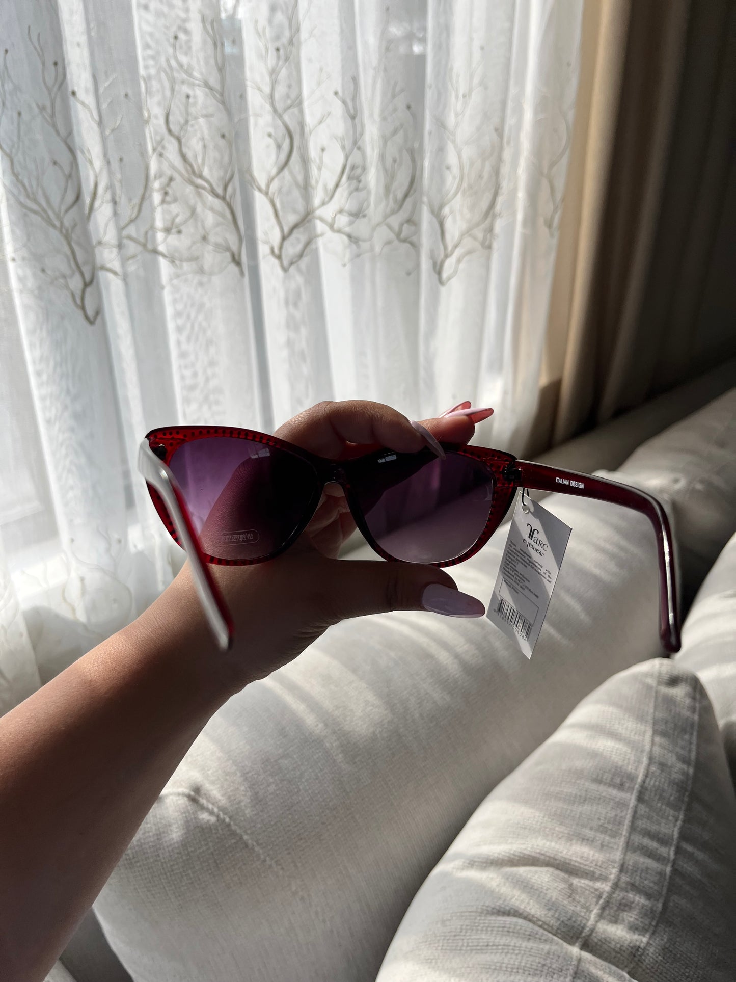 Burgundy Rhinestoned Sunglasses