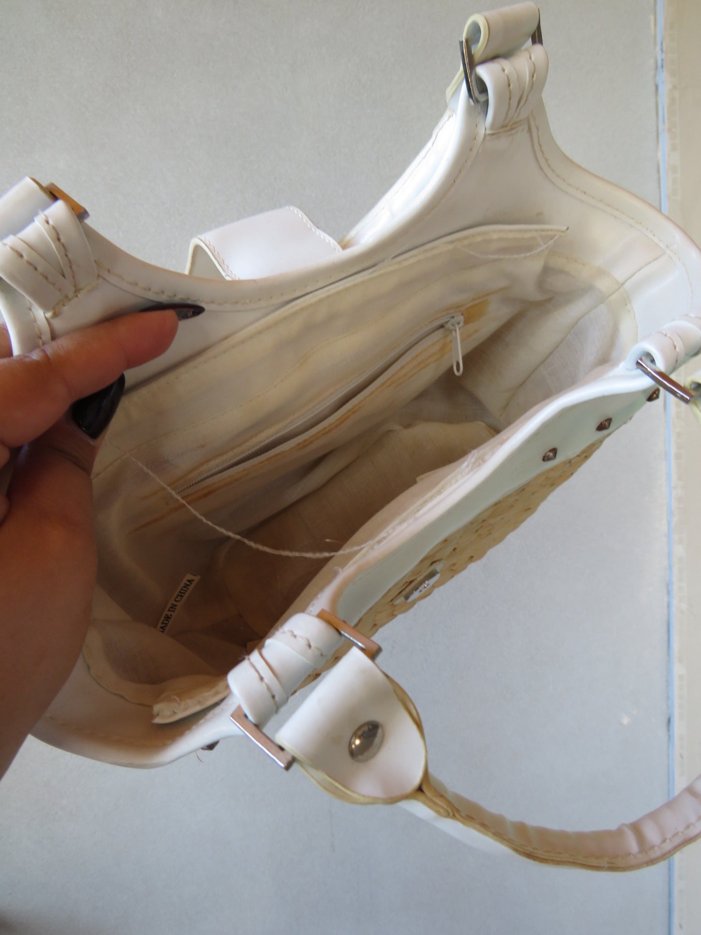 Straw Buckle White Bag