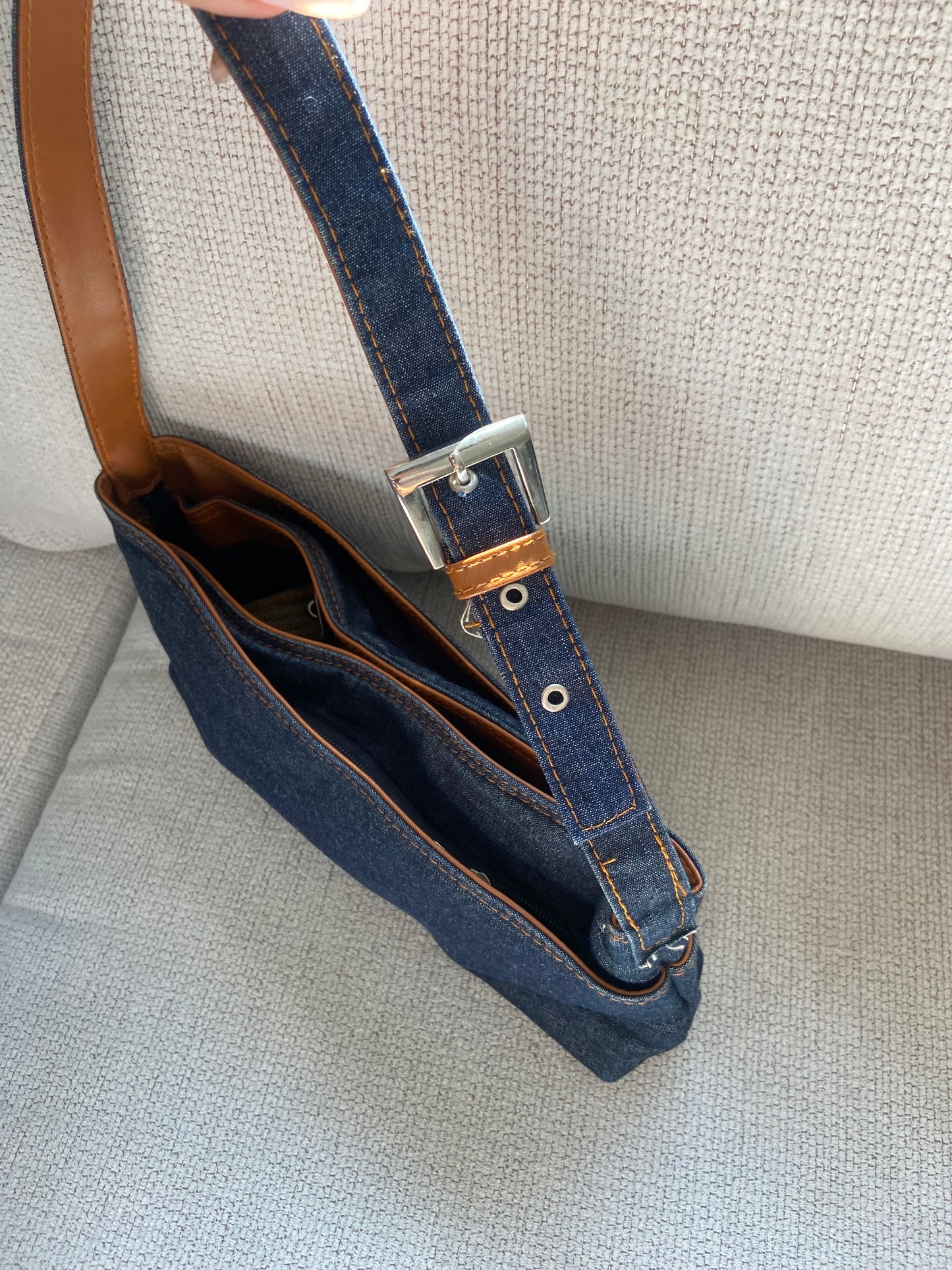 Denim Brown Buckle Bag