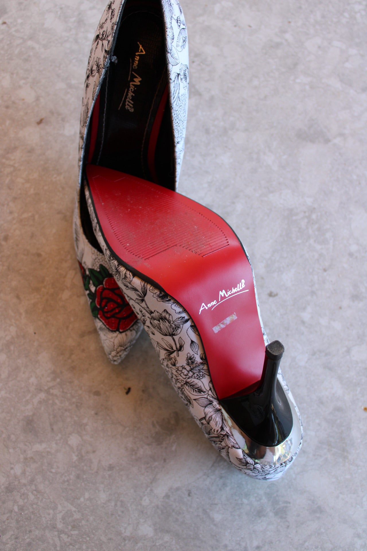 Printed Rose Rhinestone Heels