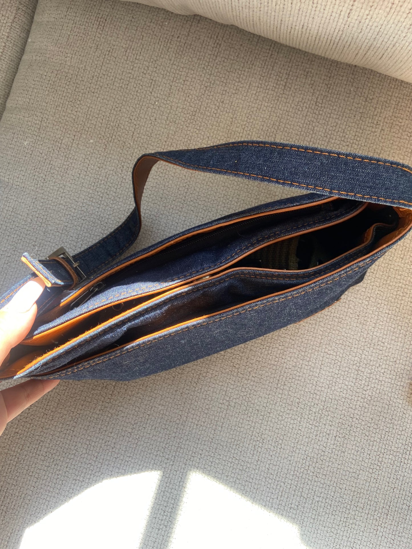 Denim Brown Buckle Bag