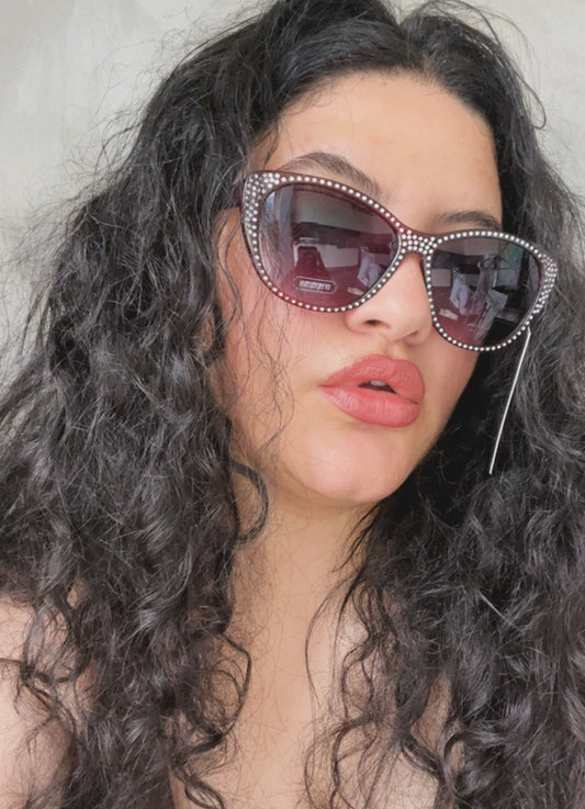 Burgundy Rhinestoned Sunglasses