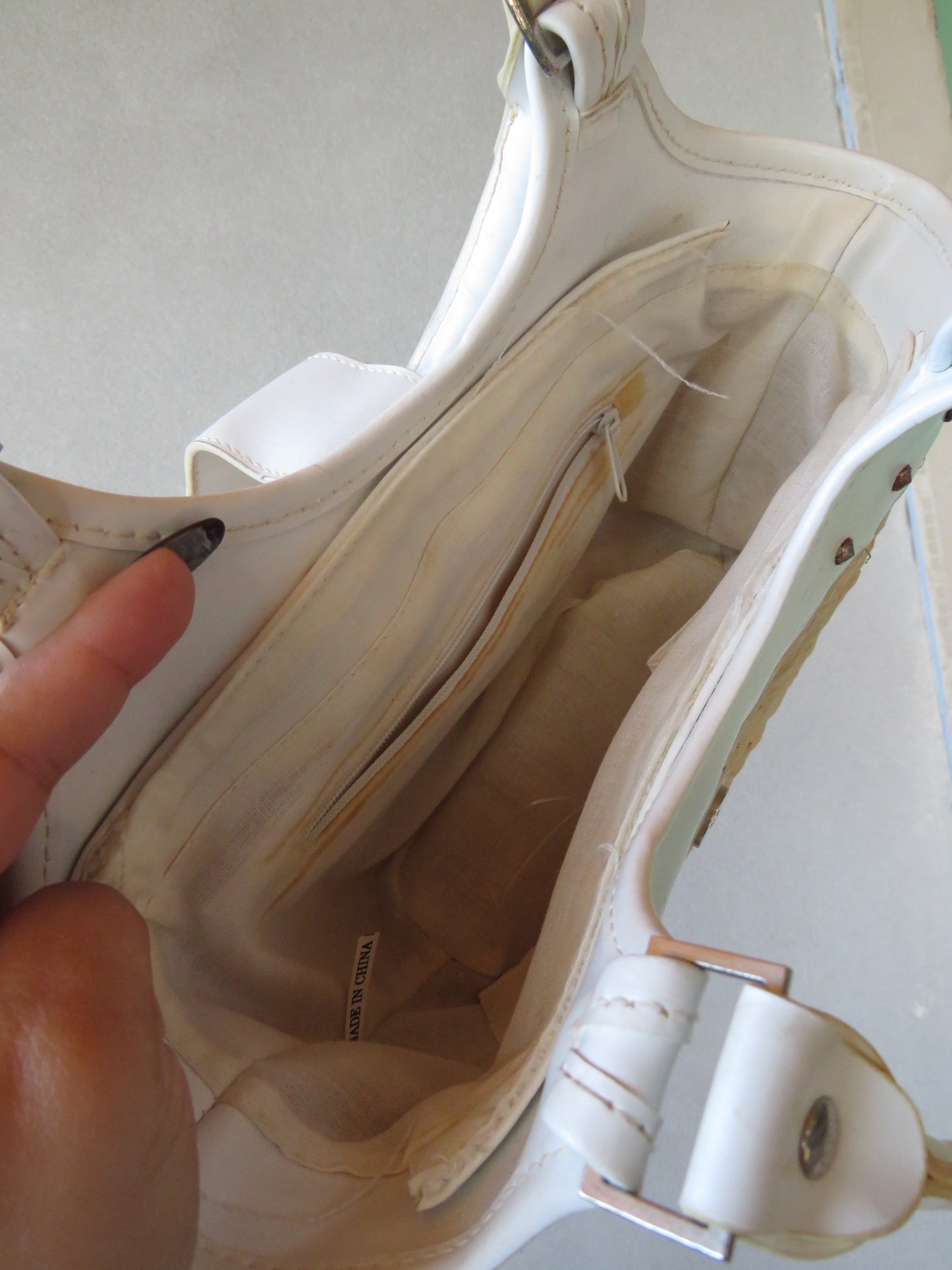 Straw Buckle White Bag