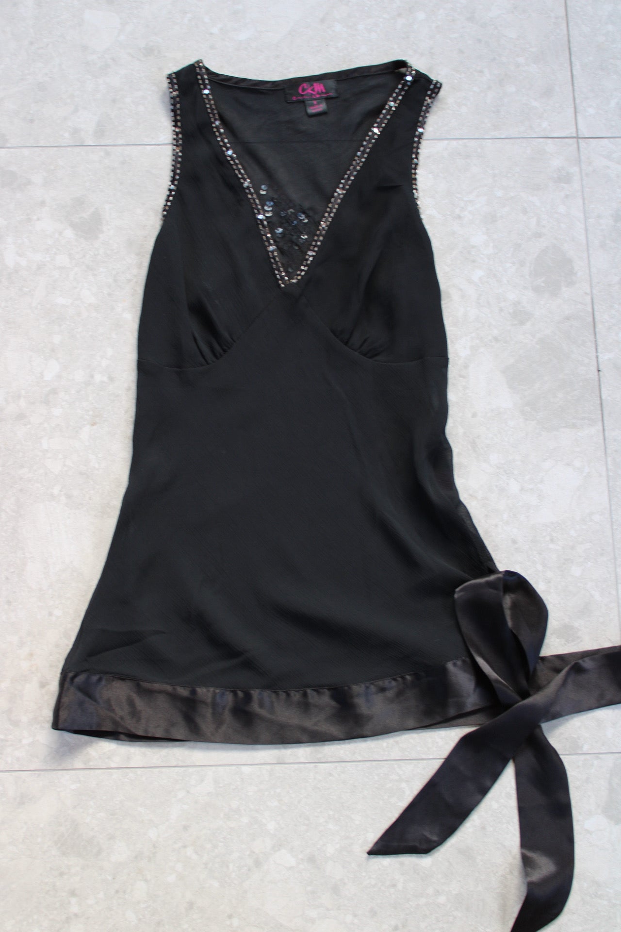 Sheer Sequins Tie Up Top