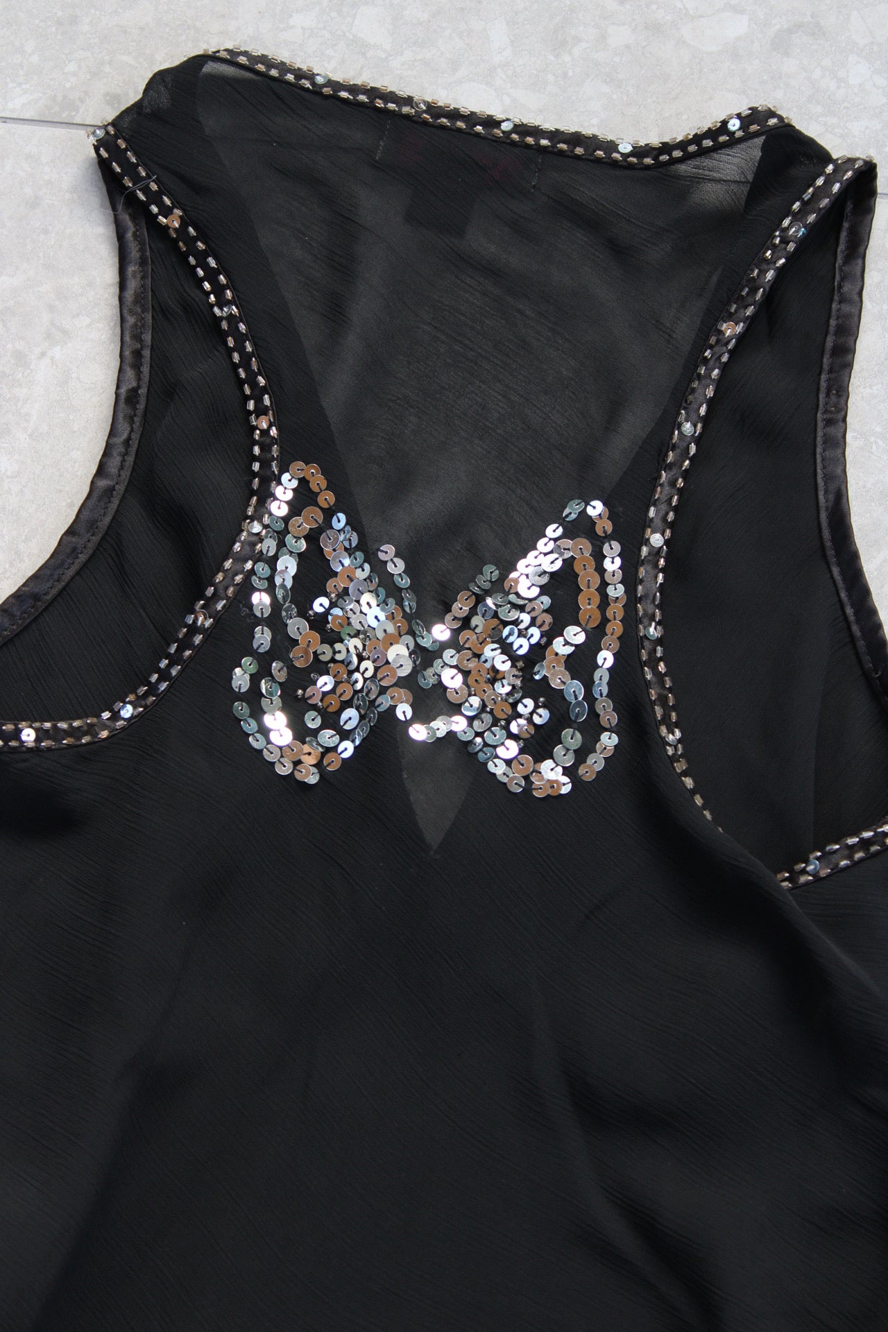 Sheer Sequins Tie Up Top