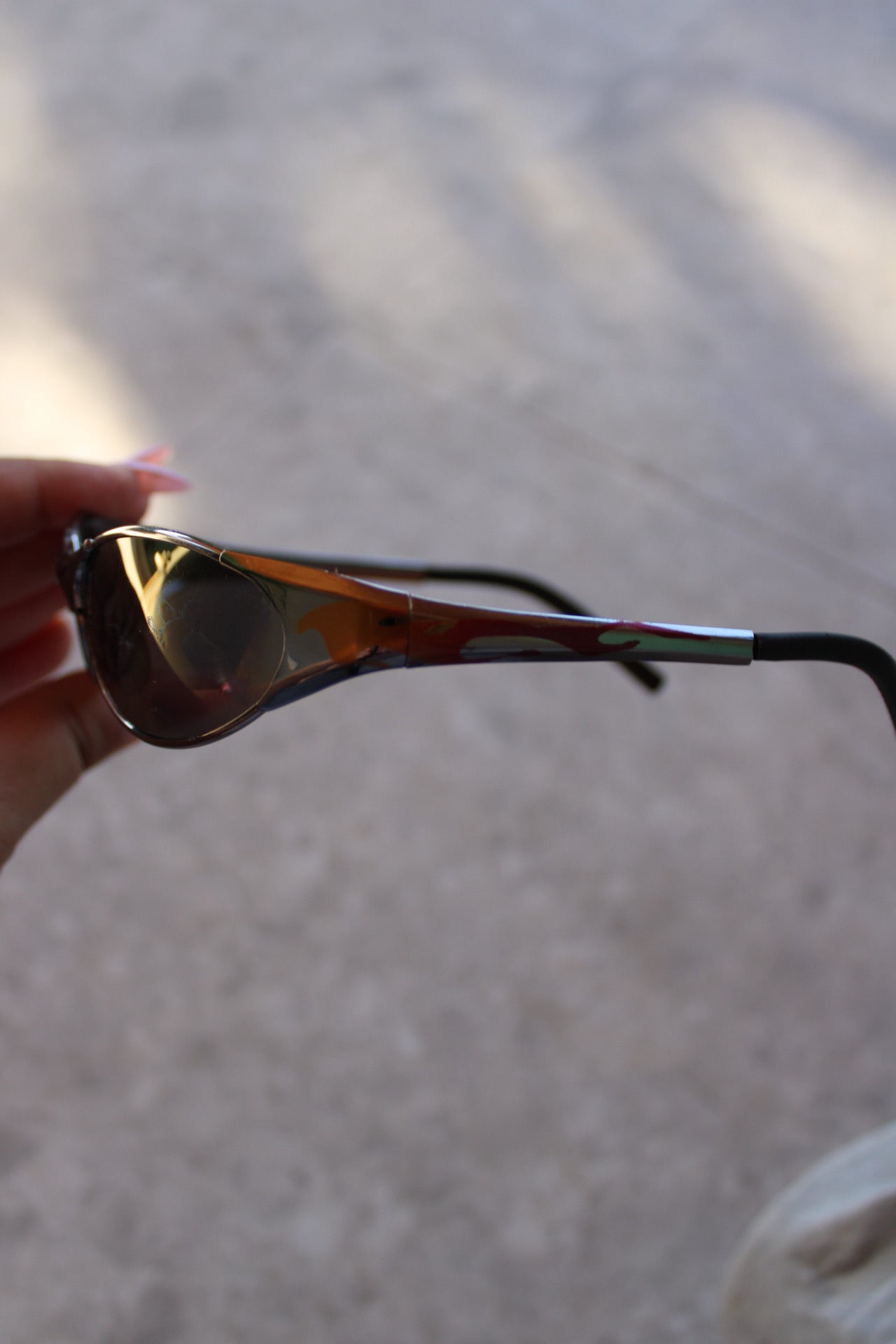 Flame Printed Oval 90s Sunglasses
