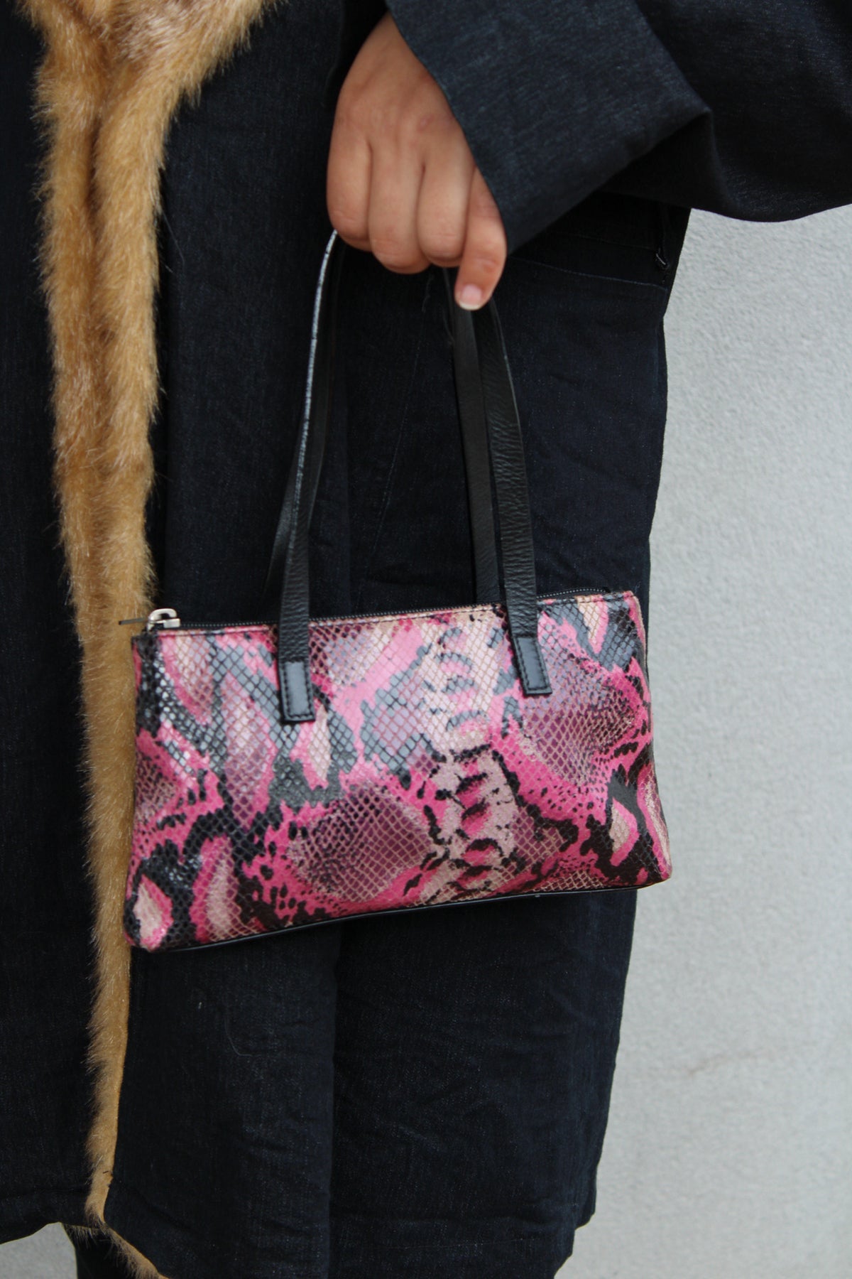 Pink Iridescent Snakeskin Bag