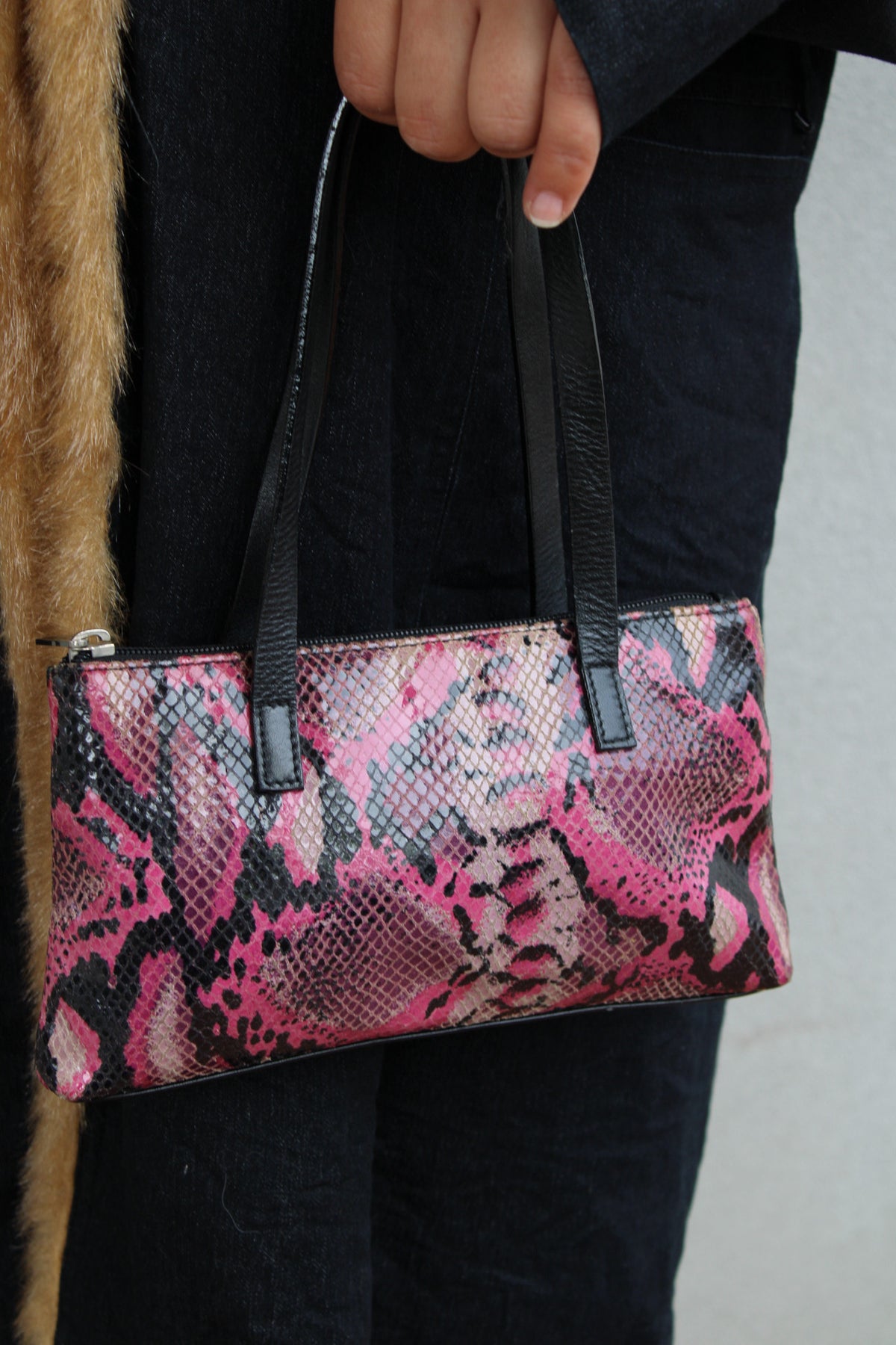 Pink Iridescent Snakeskin Bag