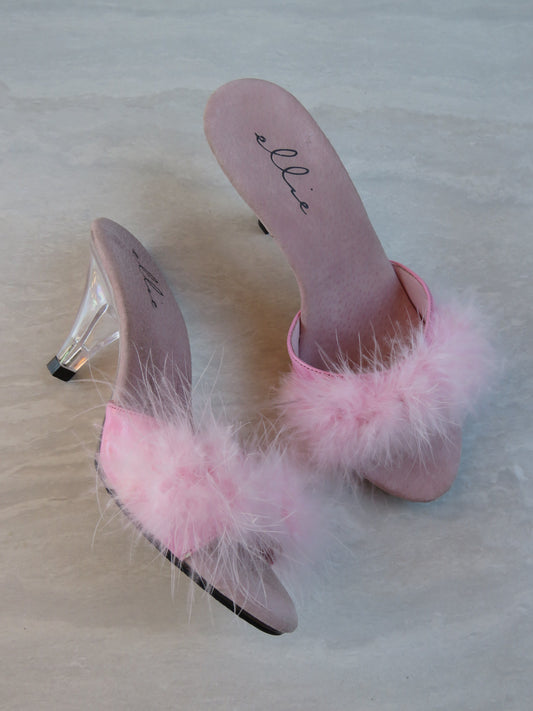 Pink Feather Kitten Heel