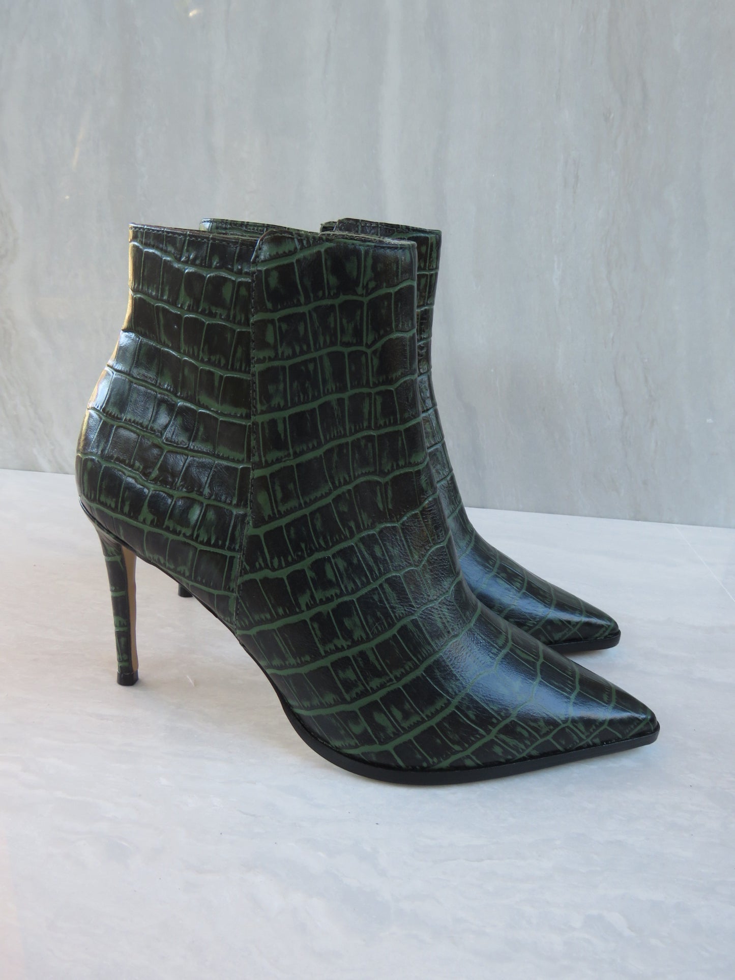 Milano Croc Leather Heeled Ankle Boots