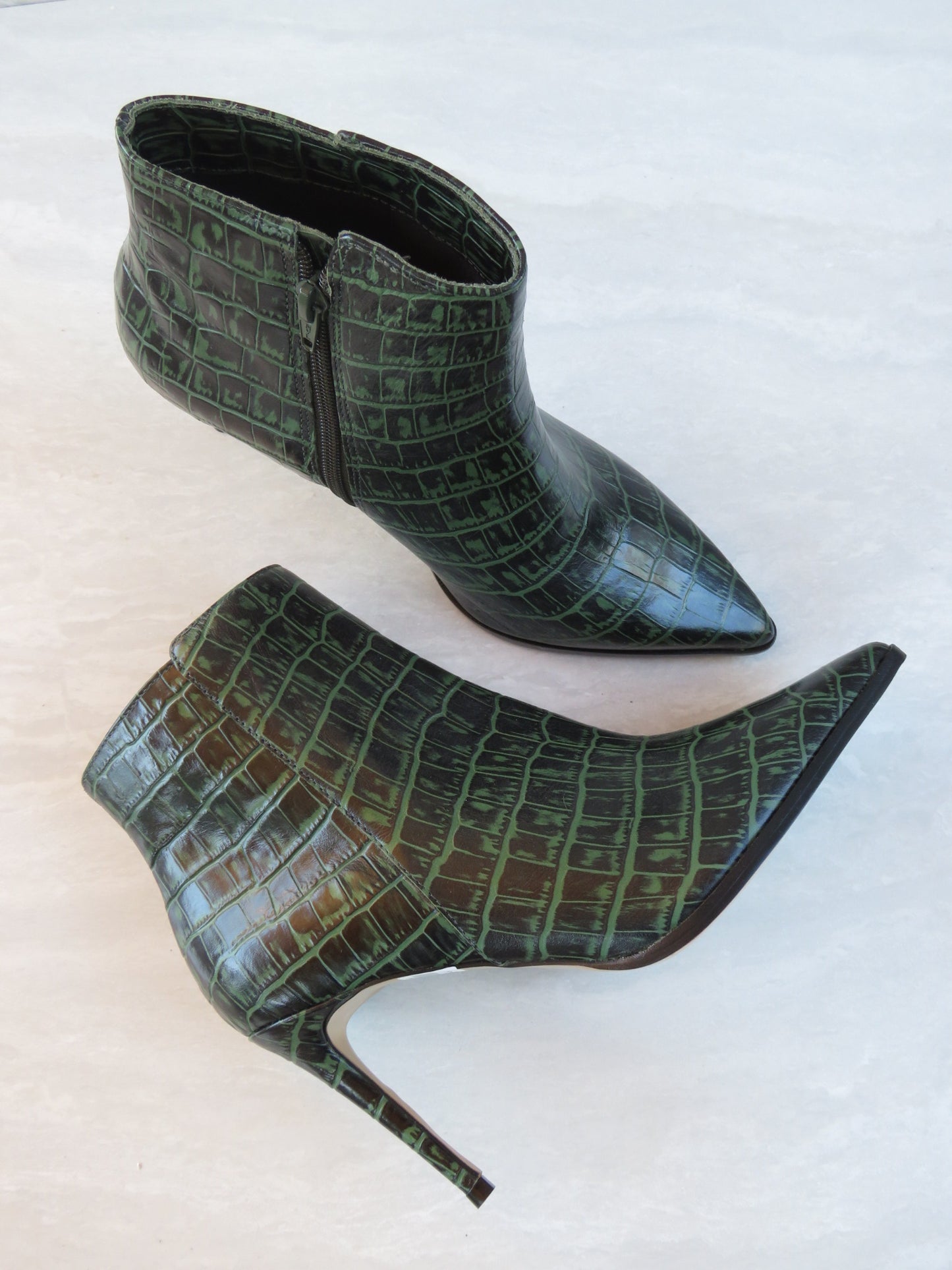 Milano Croc Leather Heeled Ankle Boots