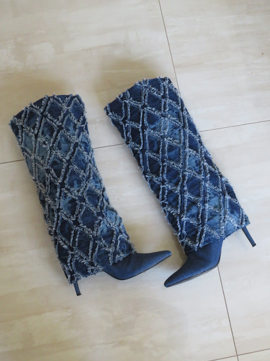 Denim Fold-over Calf Boots