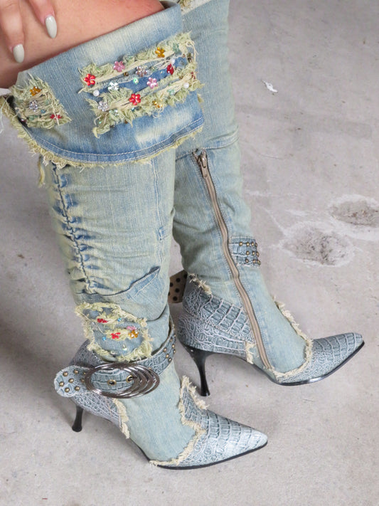 Knee High Denim Boots