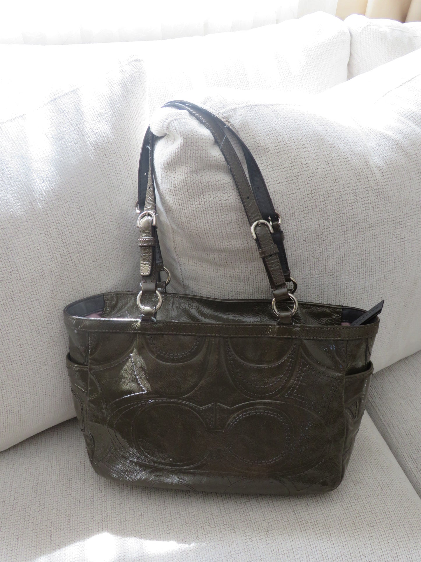 Olive Green Patent Leather Coach Bag
