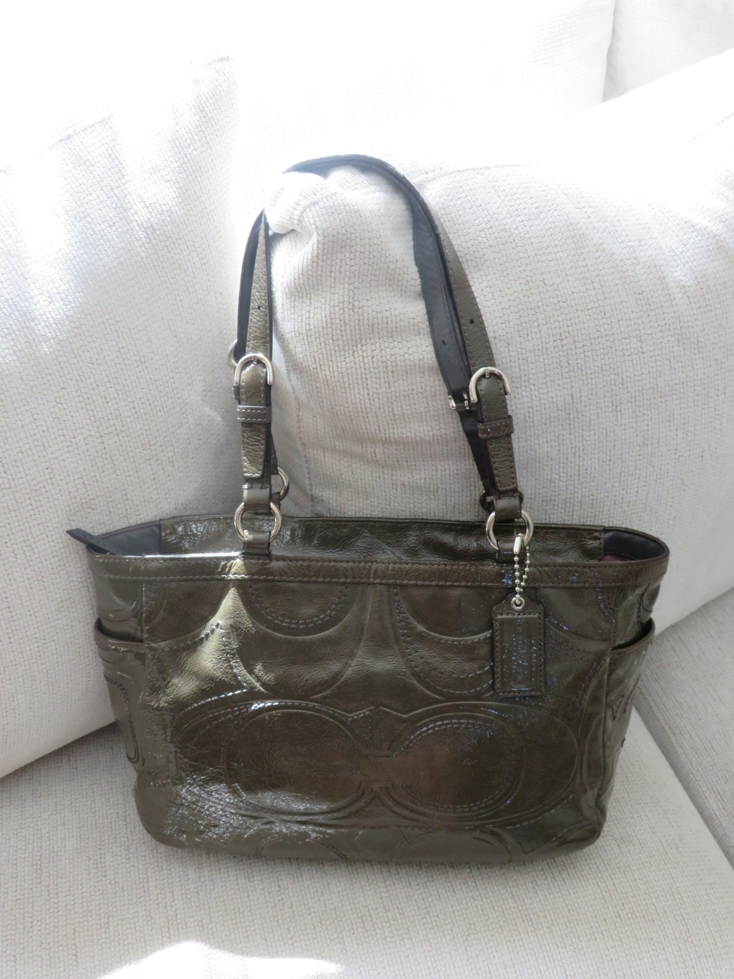 Olive Green Patent Leather Coach Bag