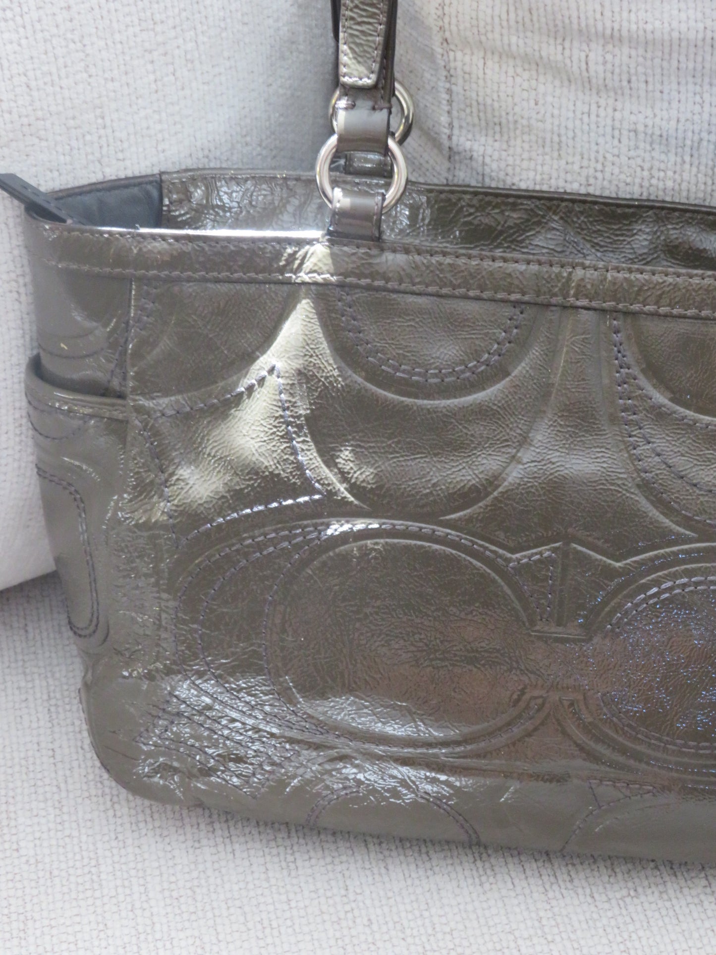 Olive Green Patent Leather Coach Bag