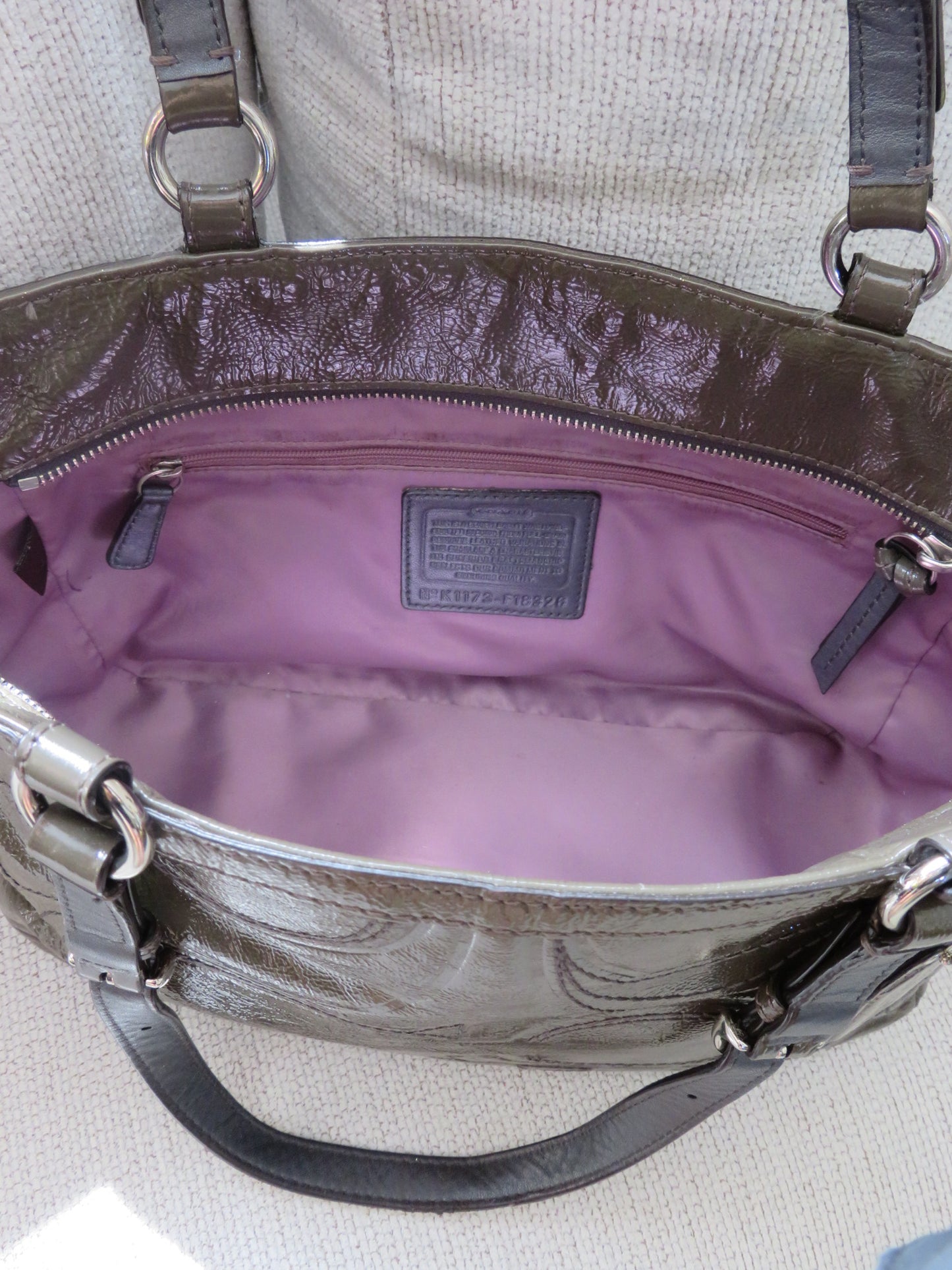 Olive Green Patent Leather Coach Bag