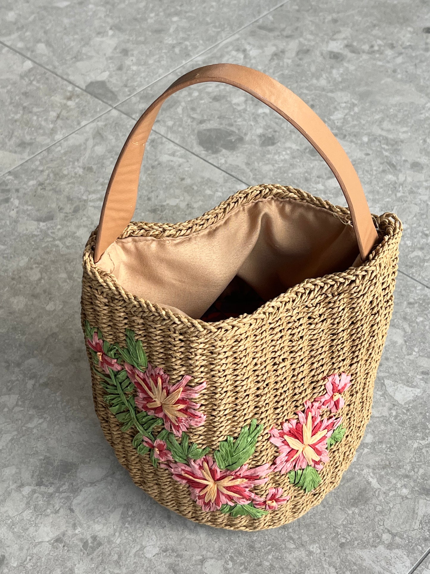Floral Straw Bucket Bag