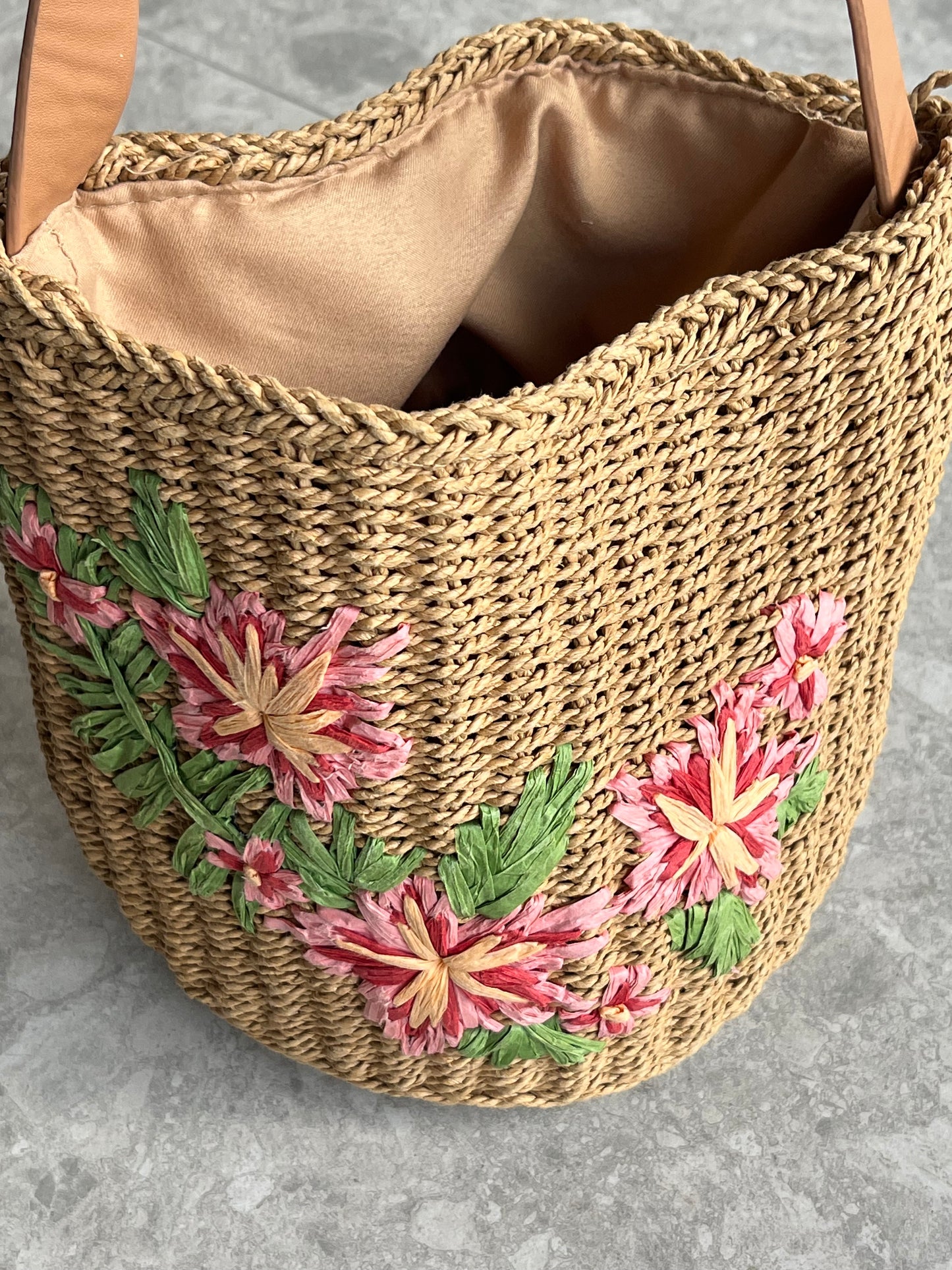 Floral Straw Bucket Bag